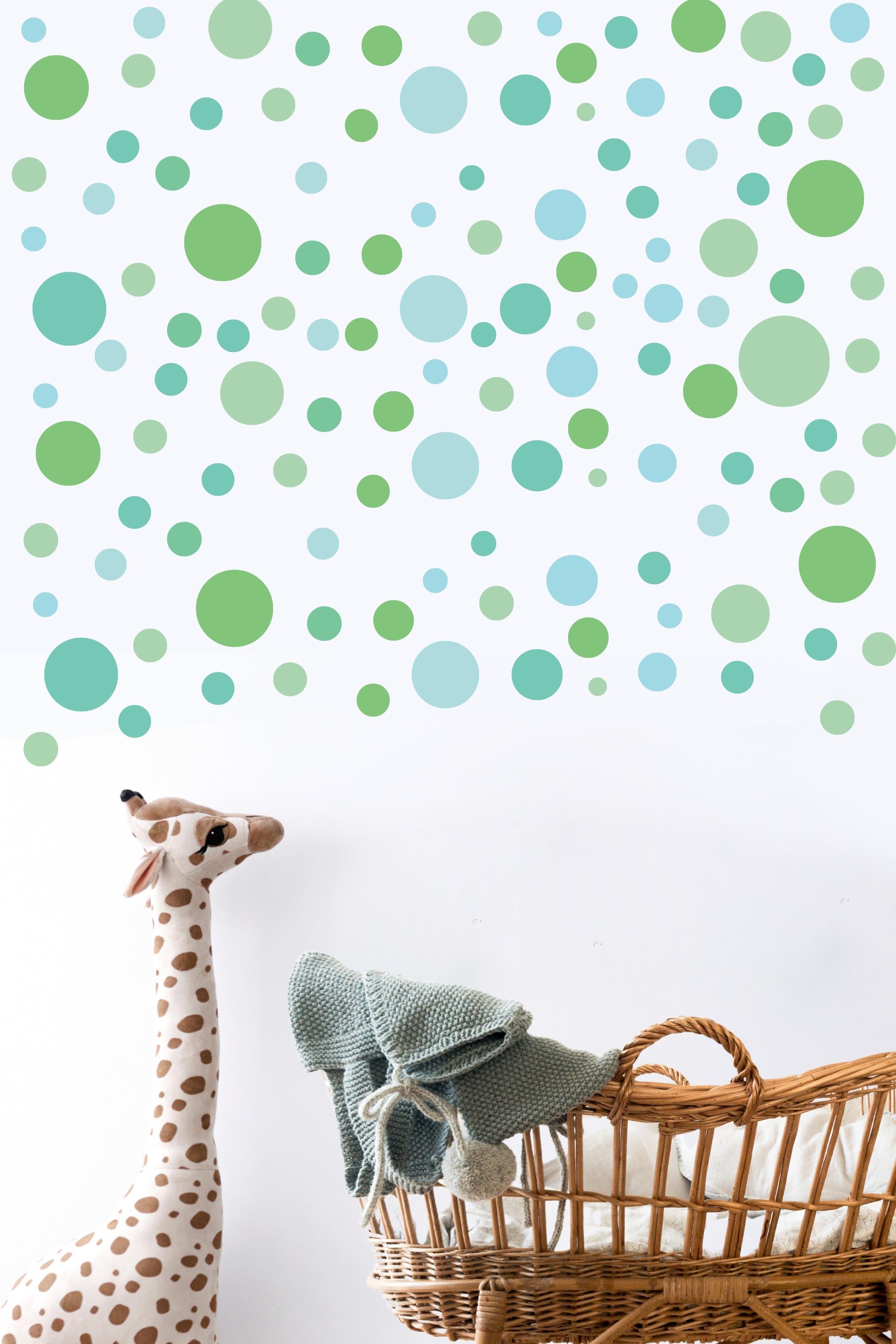 Bebek Odası Sticker Seti Duvar Dekoru, Mavi Puantiye Desen, Çocuk Odası Duvar Stickerı