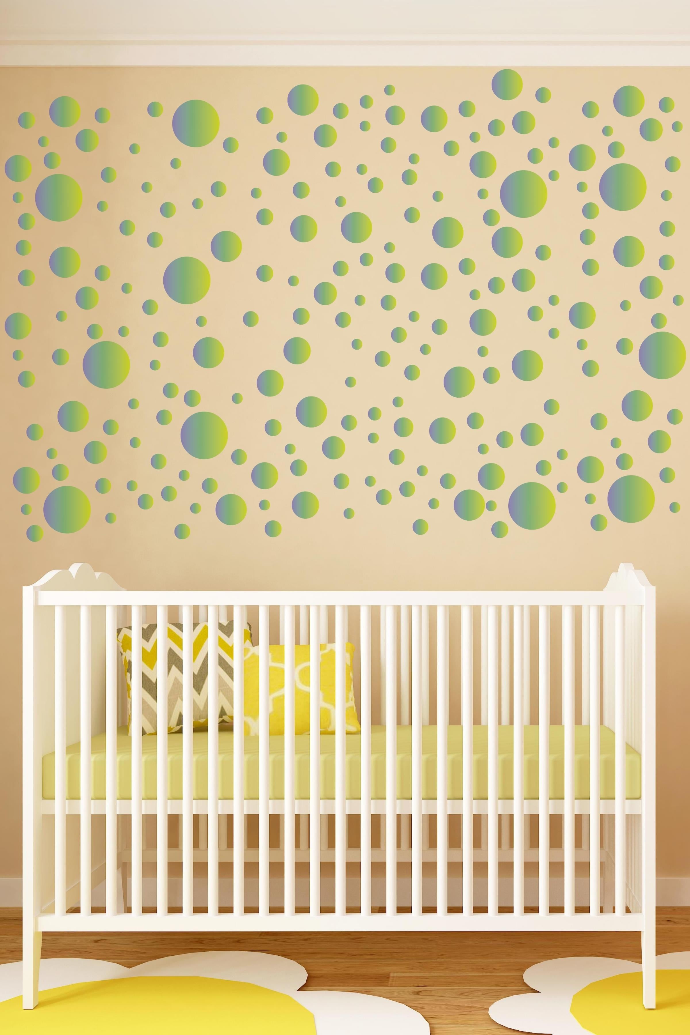 Bebek Odası Sticker Seti Duvar Dekoru, Mavi & Yeşil Puantiye Desen, Çocuk Odası Duvar Stickerı