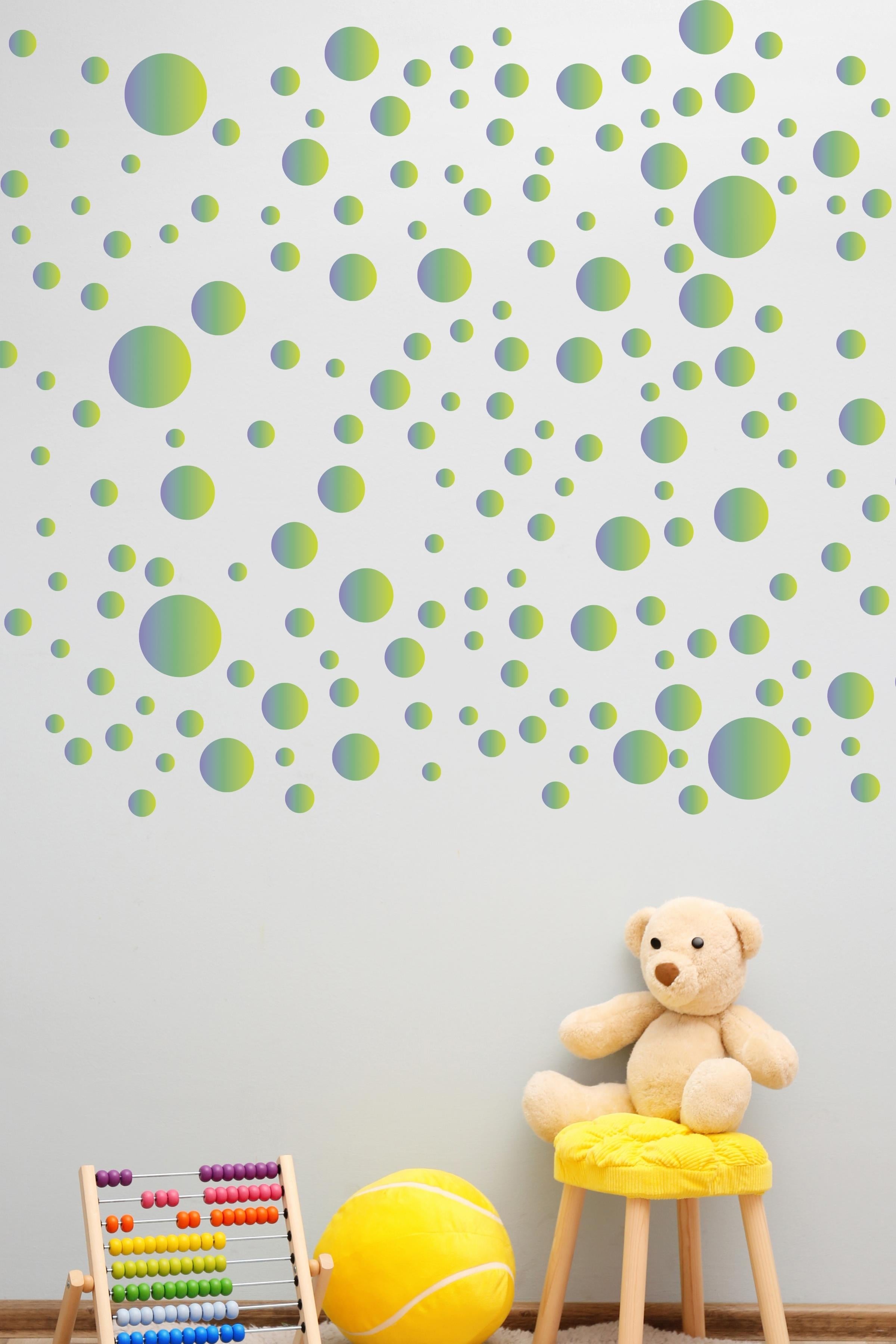 Bebek Odası Sticker Seti Duvar Dekoru, Mavi & Yeşil Puantiye Desen, Çocuk Odası Duvar Stickerı