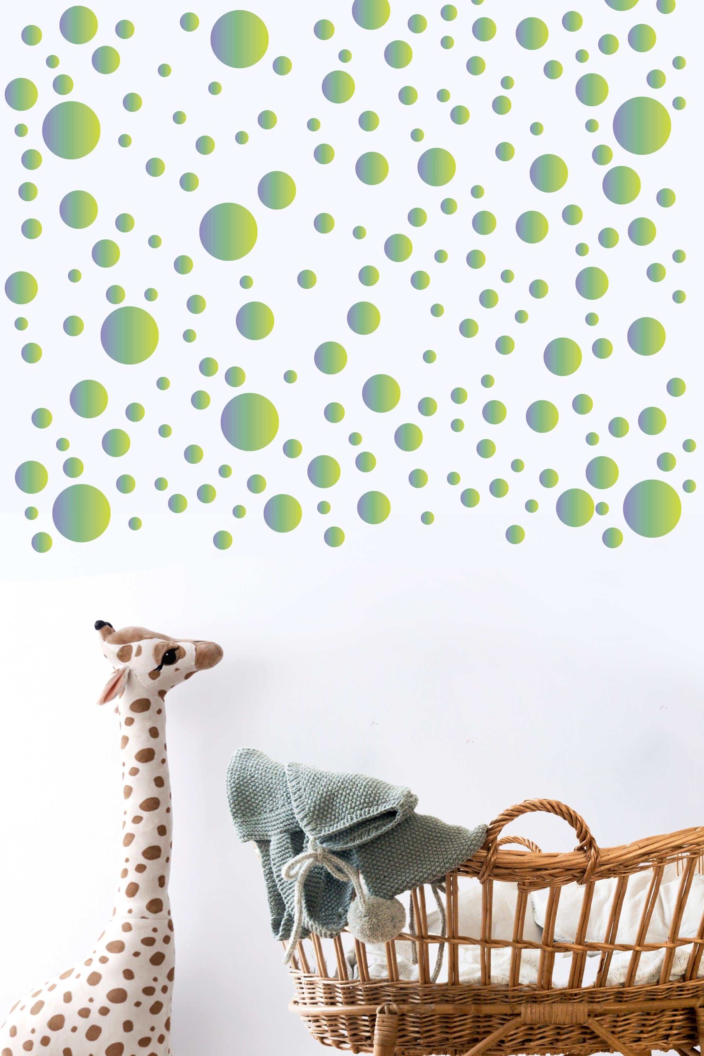 Bebek Odası Sticker Seti Duvar Dekoru, Mavi & Yeşil Puantiye Desen, Çocuk Odası Duvar Stickerı