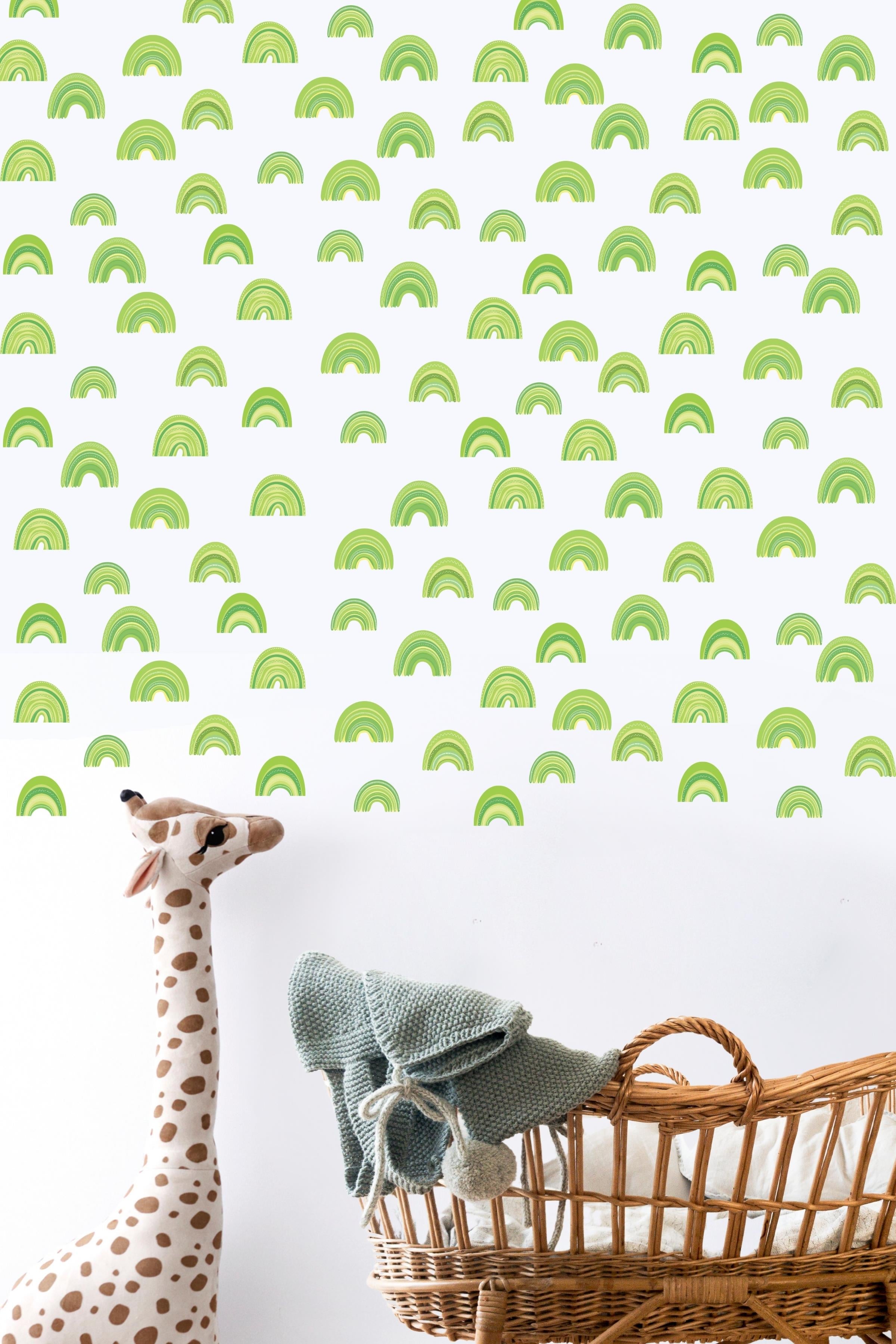 Bebek Odası Sticker Seti Duvar Dekoru, Mini Yeşil 83 Gökkuşağı, Çocuk Odası Duvar Stickerı