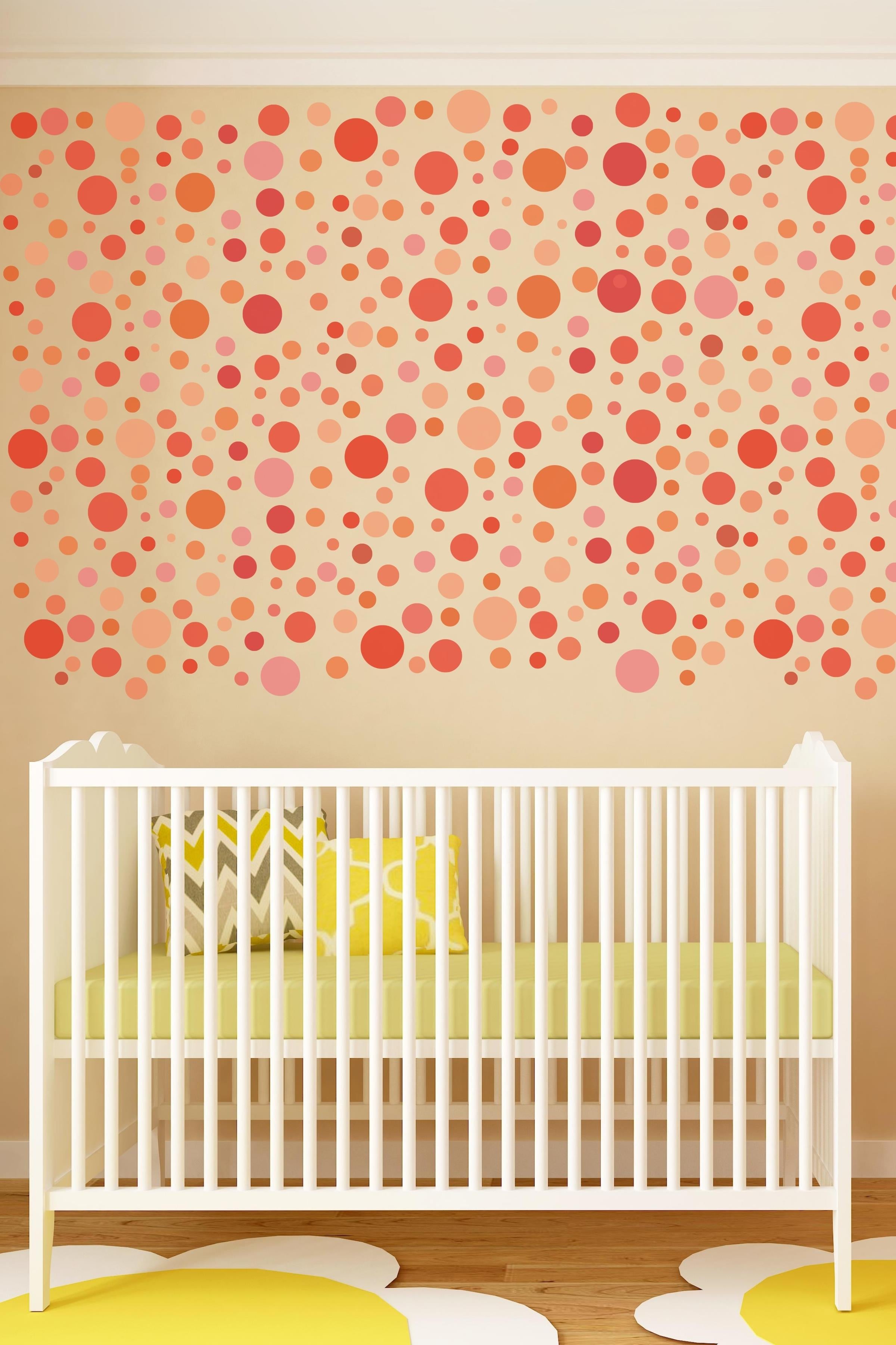 Bebek Odası Sticker Seti Duvar Dekoru, Pembe Puantiye Desen, Çocuk Odası Duvar Stickerı