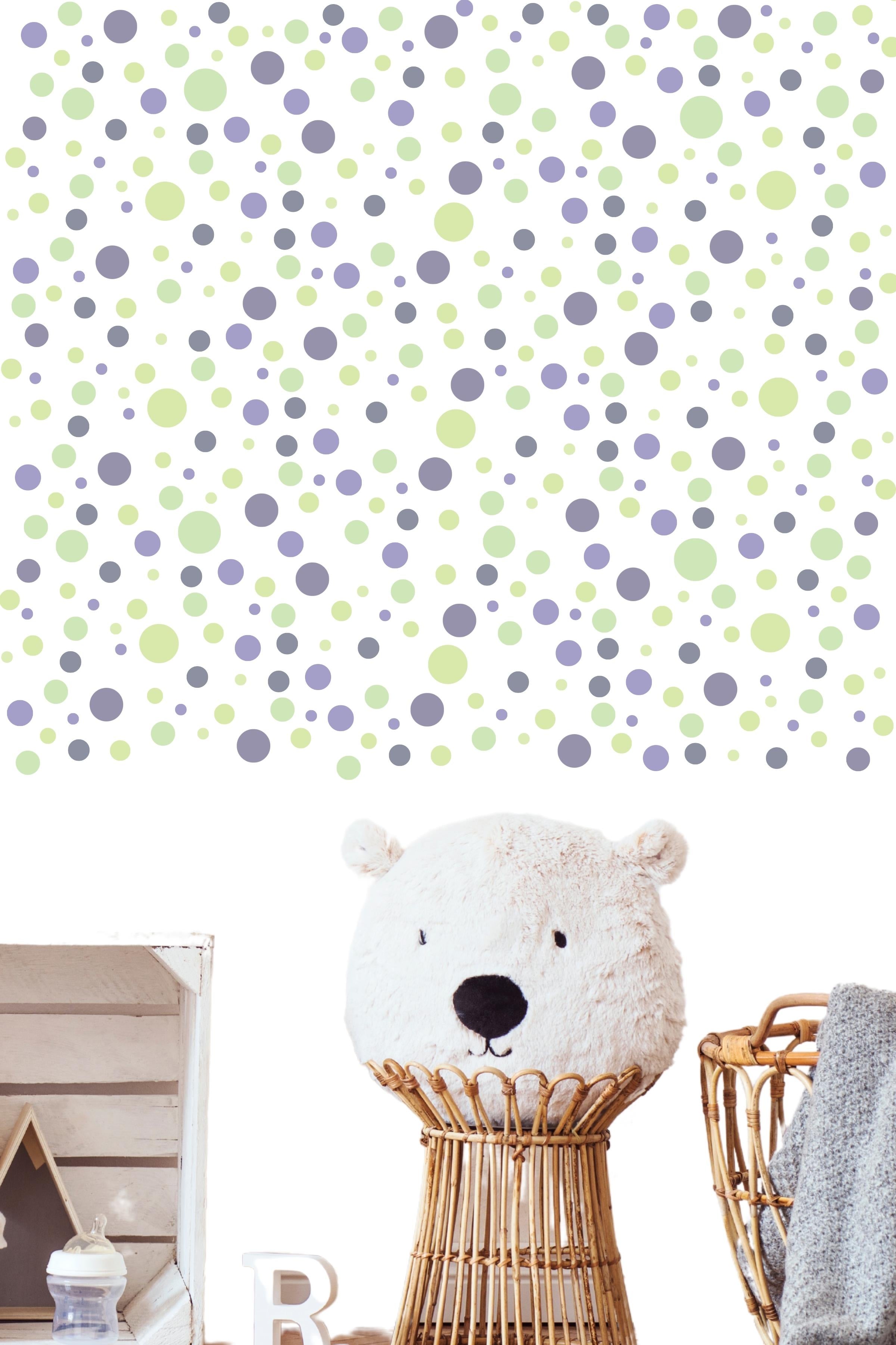 Bebek Odası Sticker Seti Duvar Dekoru, Soft & Mor Puantiye Desen, Çocuk Odası Duvar Stickerı