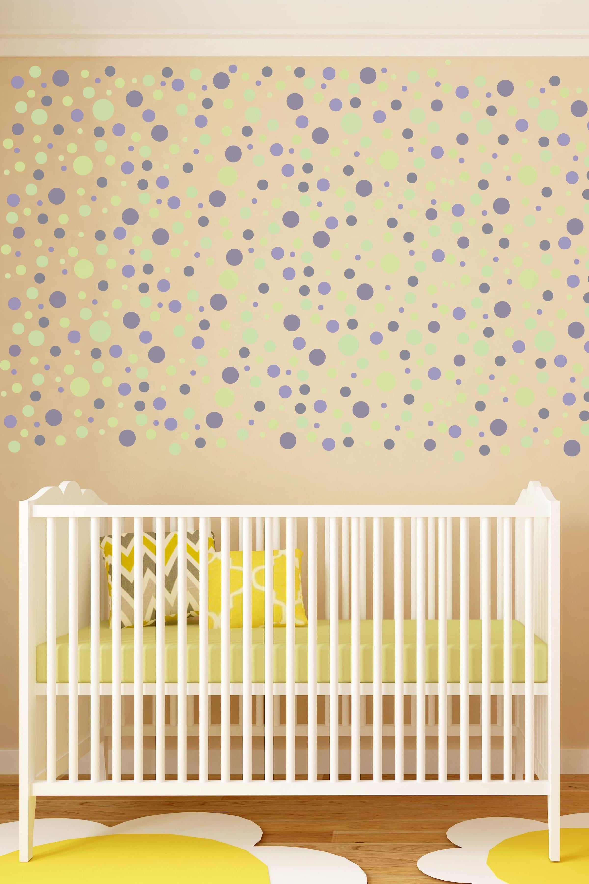Bebek Odası Sticker Seti Duvar Dekoru, Soft & Mor Puantiye Desen, Çocuk Odası Duvar Stickerı