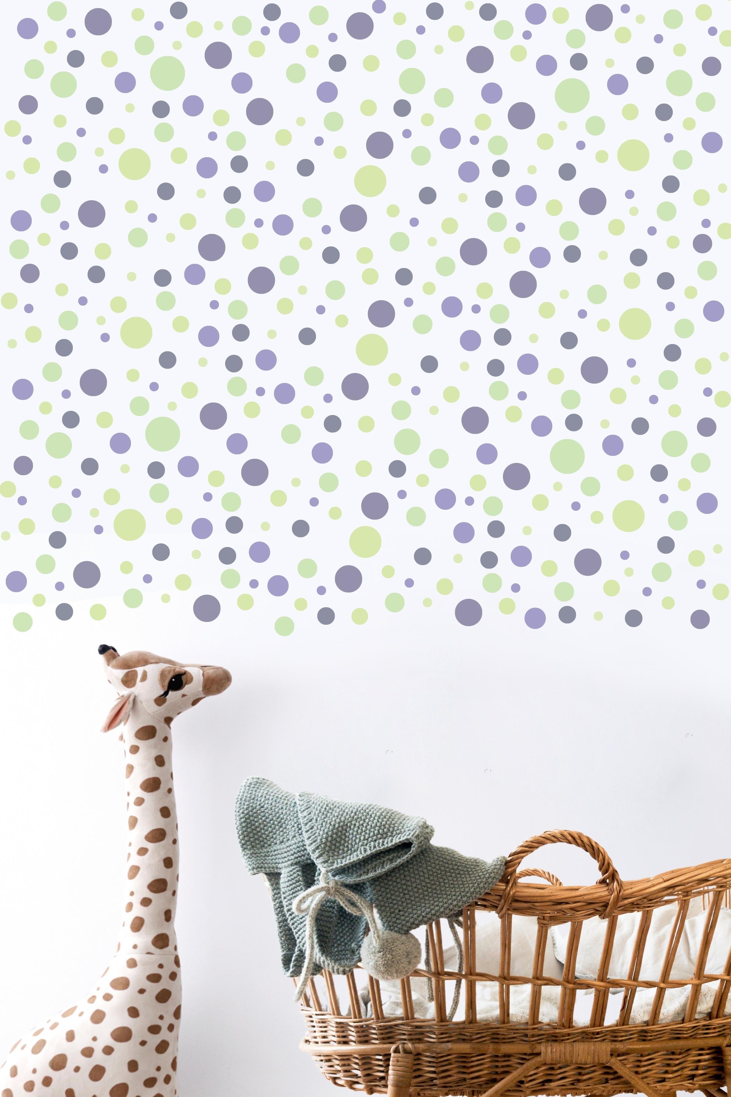 Bebek Odası Sticker Seti Duvar Dekoru, Soft & Mor Puantiye Desen, Çocuk Odası Duvar Stickerı