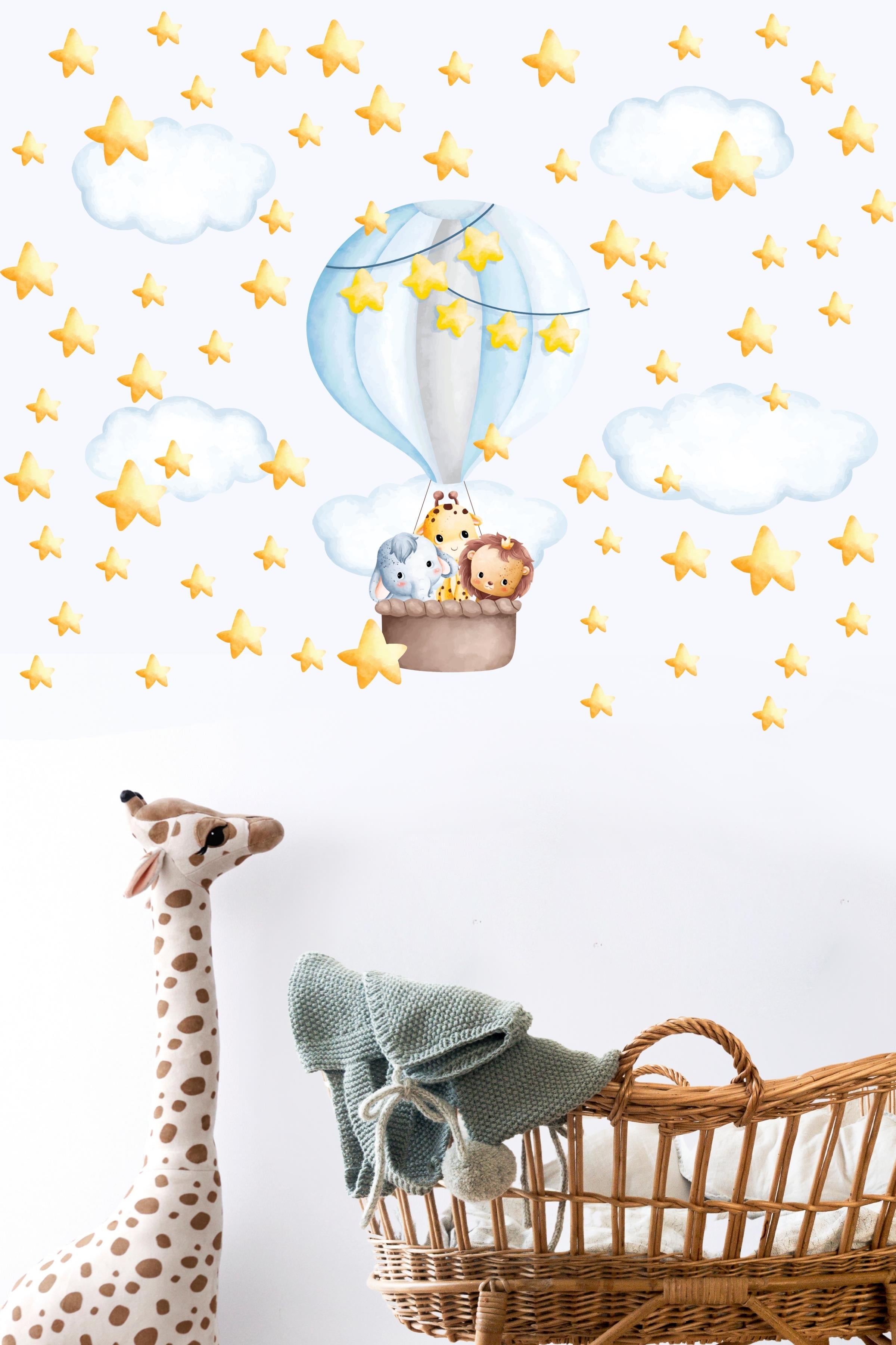 Bebek Odası Sticker Seti Duvar Dekoru, Suluboya Uçan Balon Desen, Çocuk Odası Duvar Stickerı