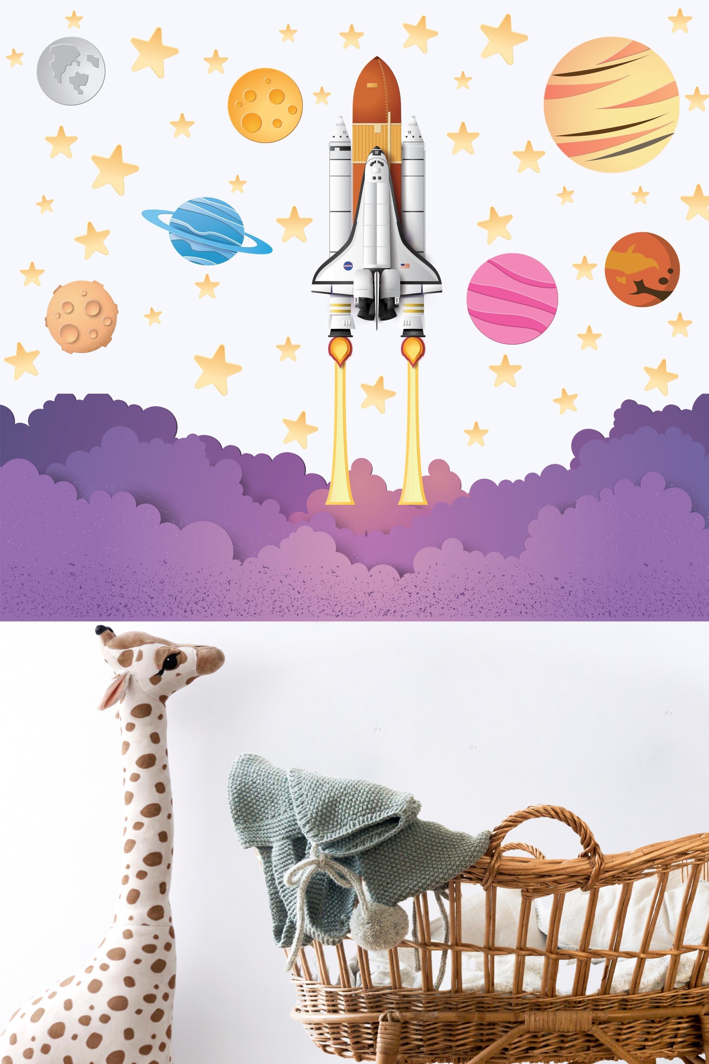 Bebek Odası Sticker Seti Duvar Dekoru, Uzay Temalı, Çocuk Odası Duvar Stickerı, Yapışkanlı Duvar Stickerı