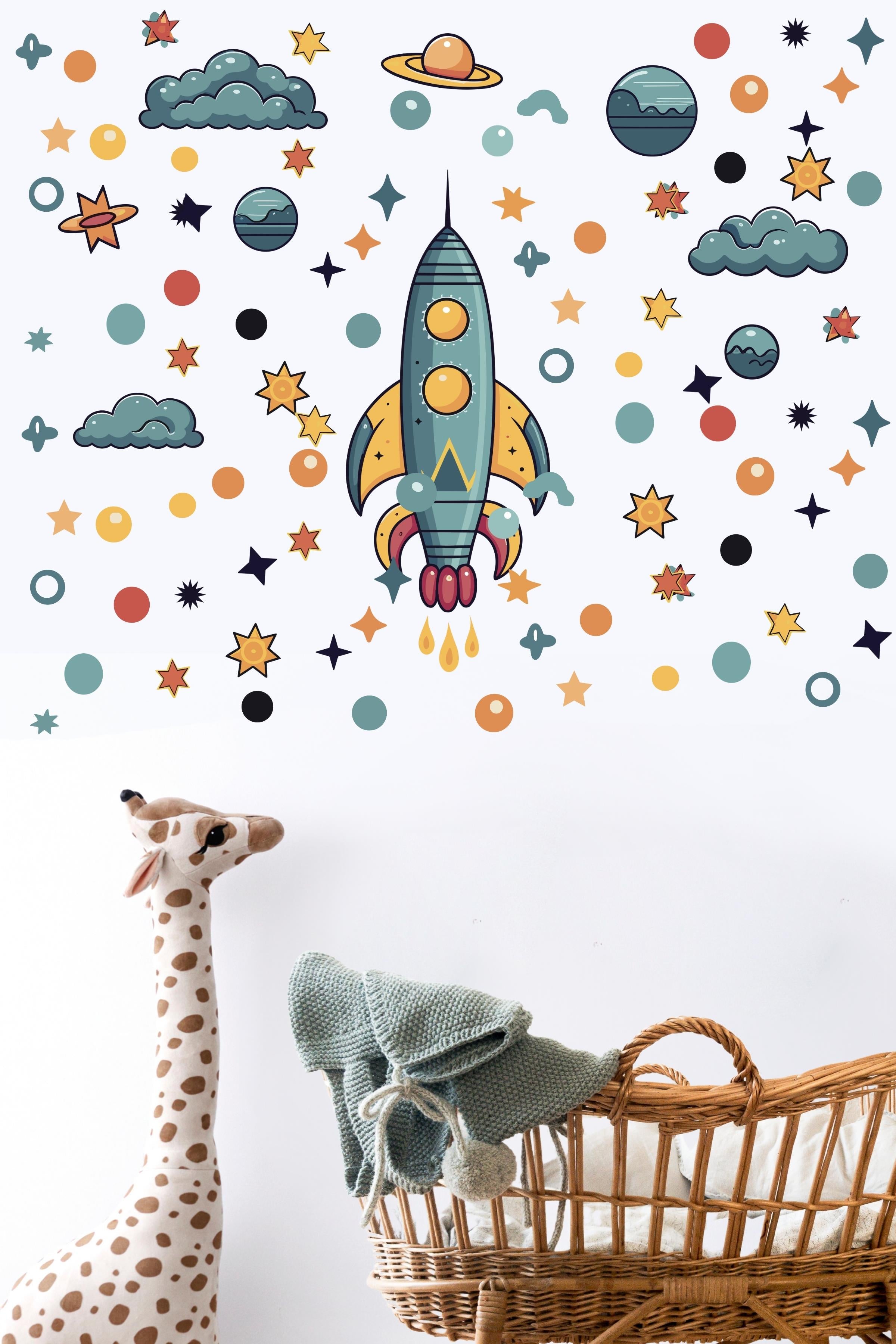 Bebek Odası Sticker Seti Duvar Dekoru, Uzay Temalı, Çocuk Odası Duvar Stickerı, Yapışkanlı Duvar Stickerı