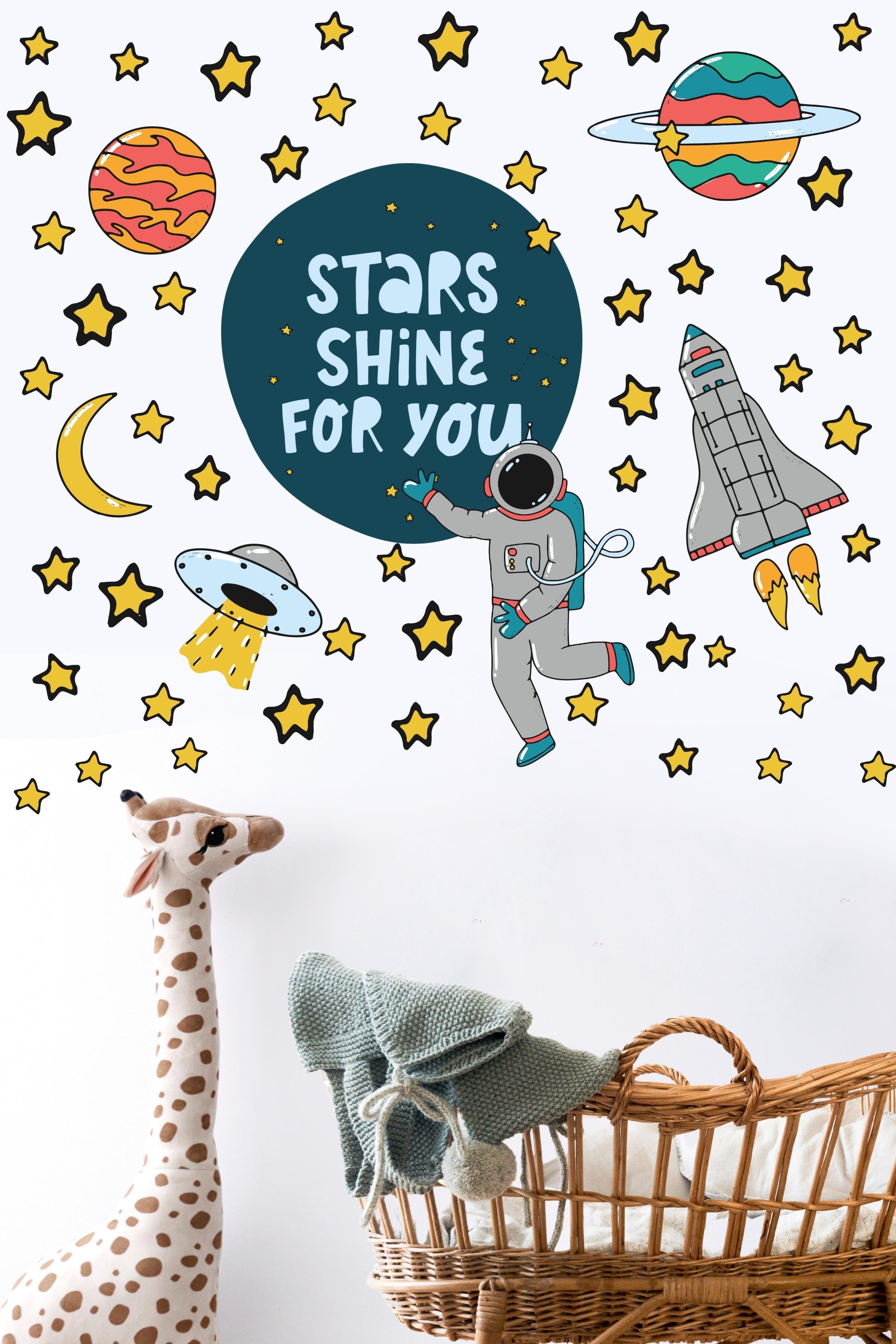 Bebek Odası Sticker Seti Duvar Dekoru, Uzay Temalı, Çocuk Odası Duvar Stickerı, Yapışkanlı Duvar Stickerı