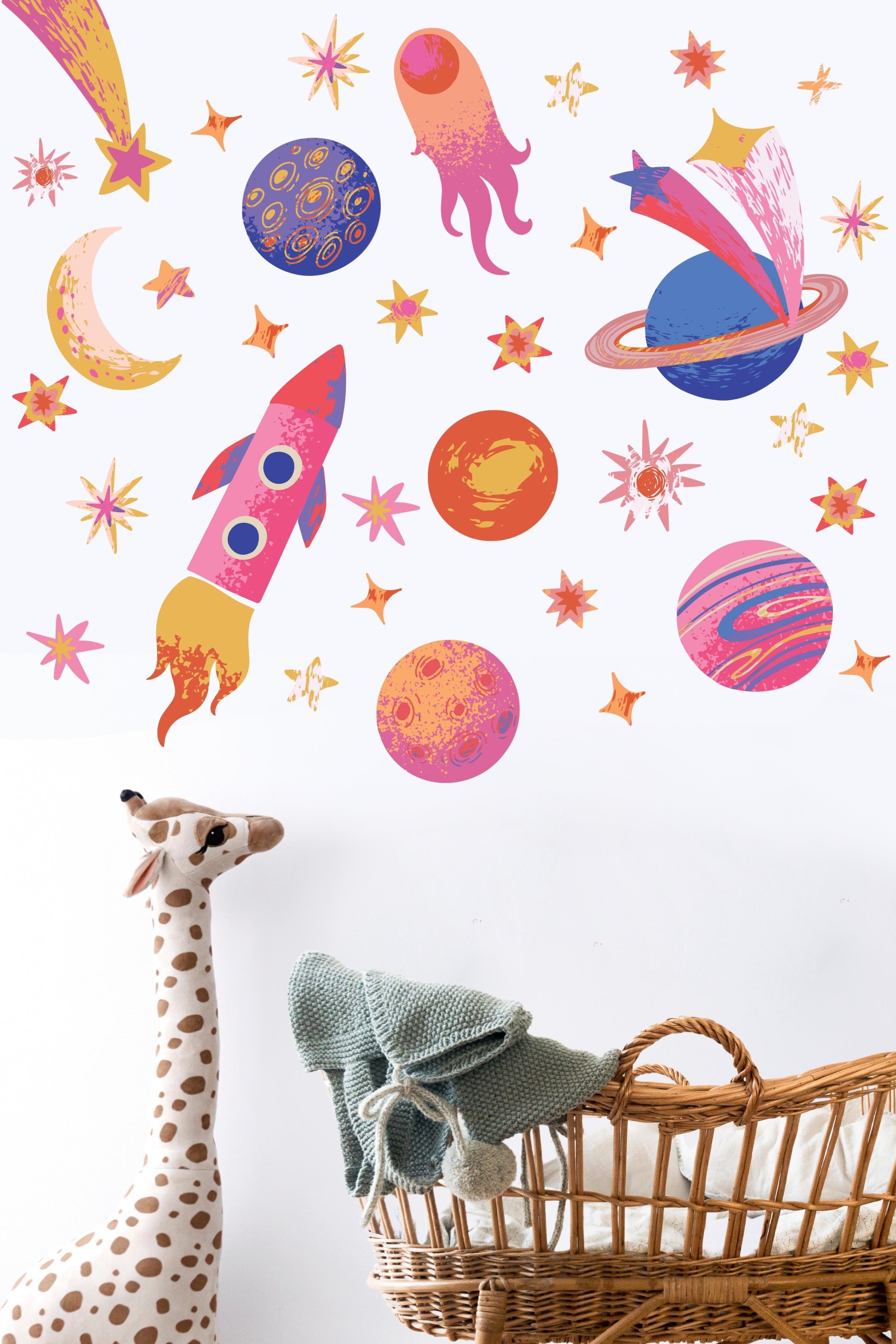 Bebek Odası Sticker Seti Duvar Dekoru, Uzay Temalı, Çocuk Odası Duvar Stickerı, Yapışkanlı Duvar Stickerı