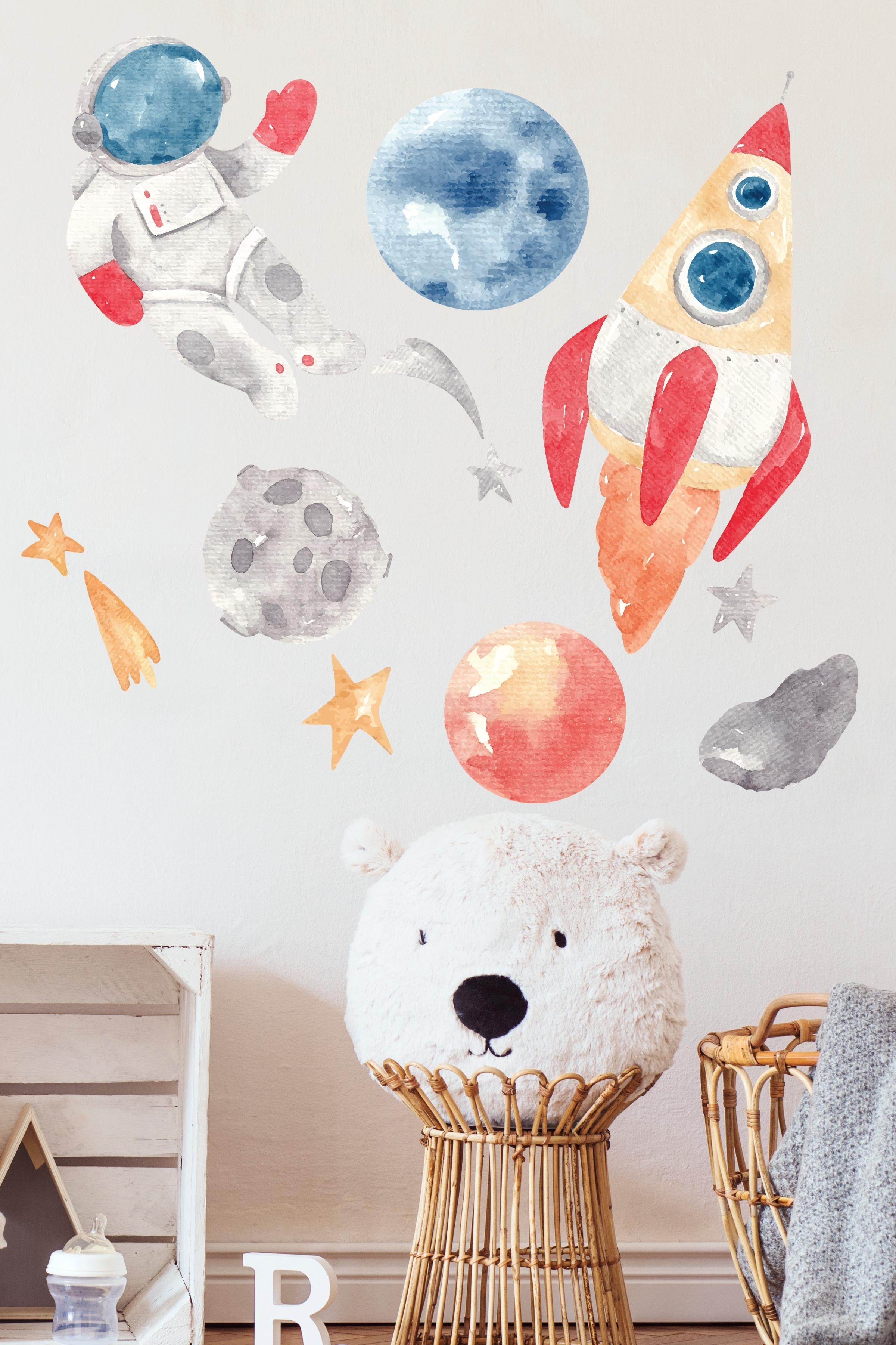 Bebek Odası Sticker Seti Duvar Dekoru, Uzay Temalı, Çocuk Odası Duvar Stickerı, Yapışkanlı Duvar Stickerı
