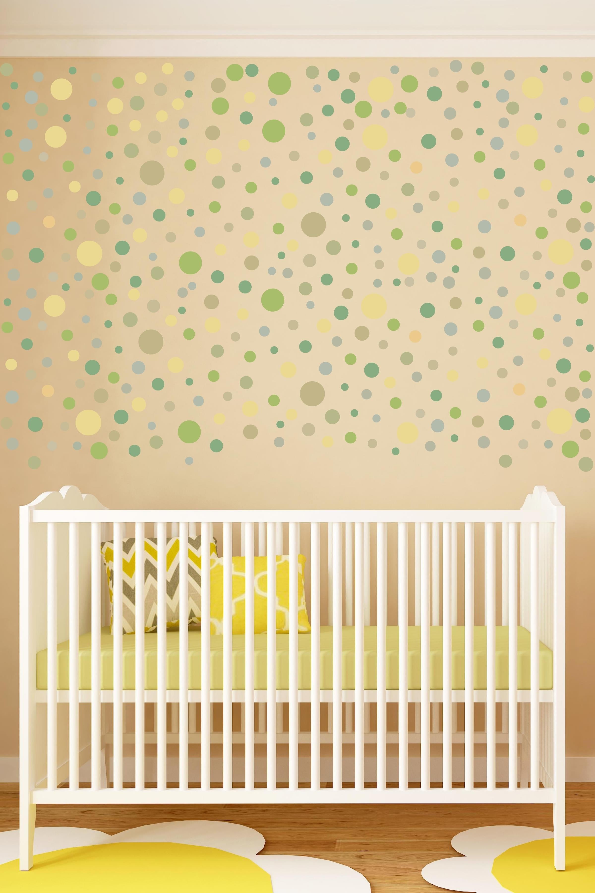 Bebek Odası Sticker Seti Duvar Dekoru, Yeşil & Gri Puantiye Desen, Çocuk Odası Duvar Stickerı
