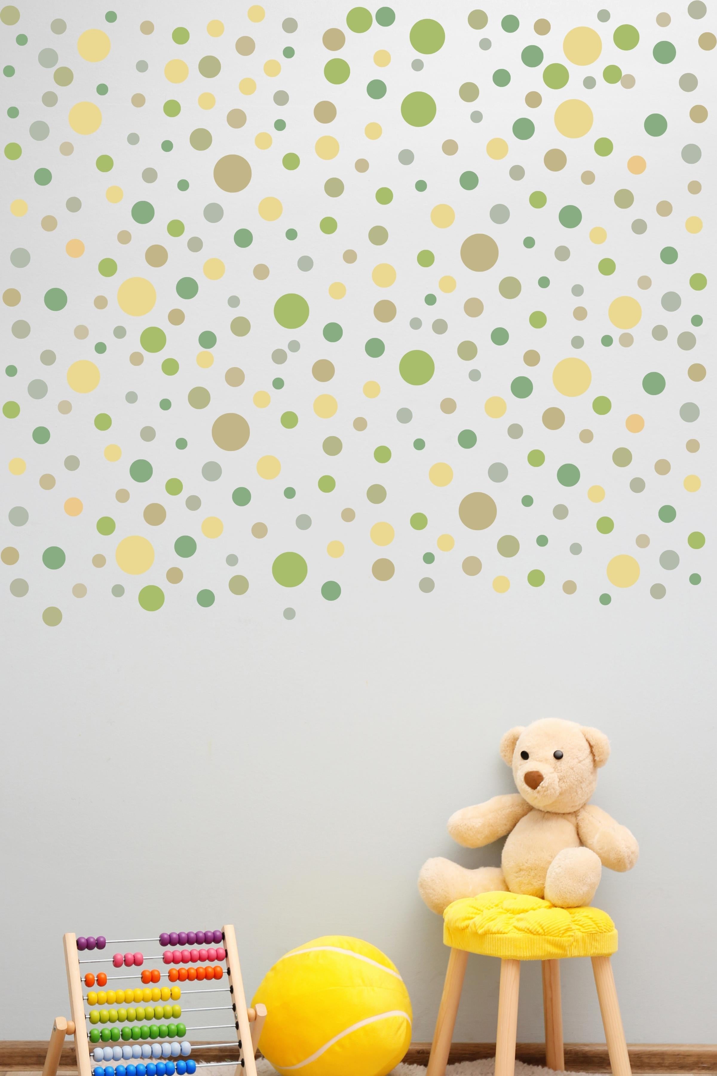 Bebek Odası Sticker Seti Duvar Dekoru, Yeşil & Gri Puantiye Desen, Çocuk Odası Duvar Stickerı