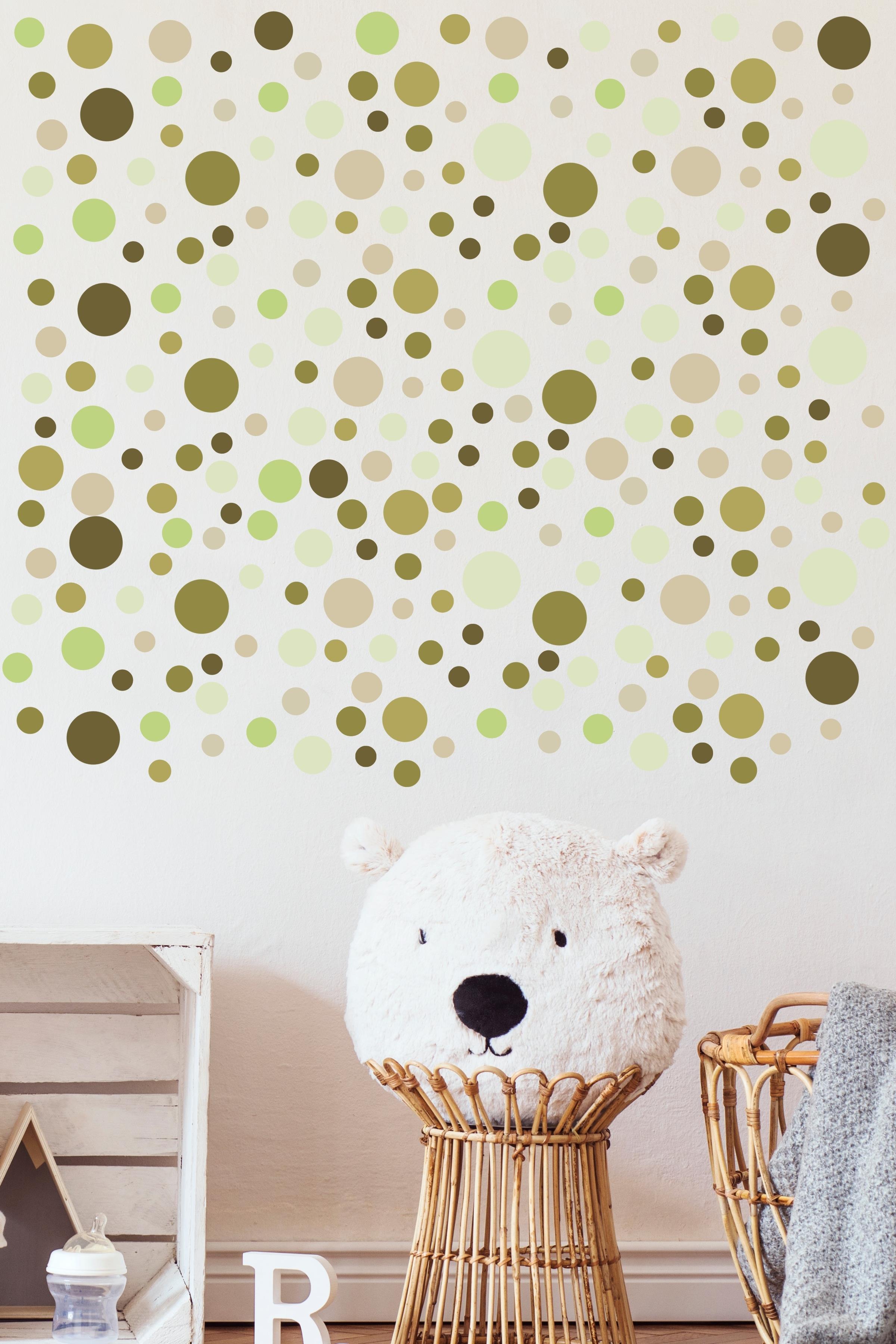 Bebek Odası Sticker Seti Duvar Dekoru, Yeşil Puantiye Desen, Çocuk Odası Duvar Stickerı