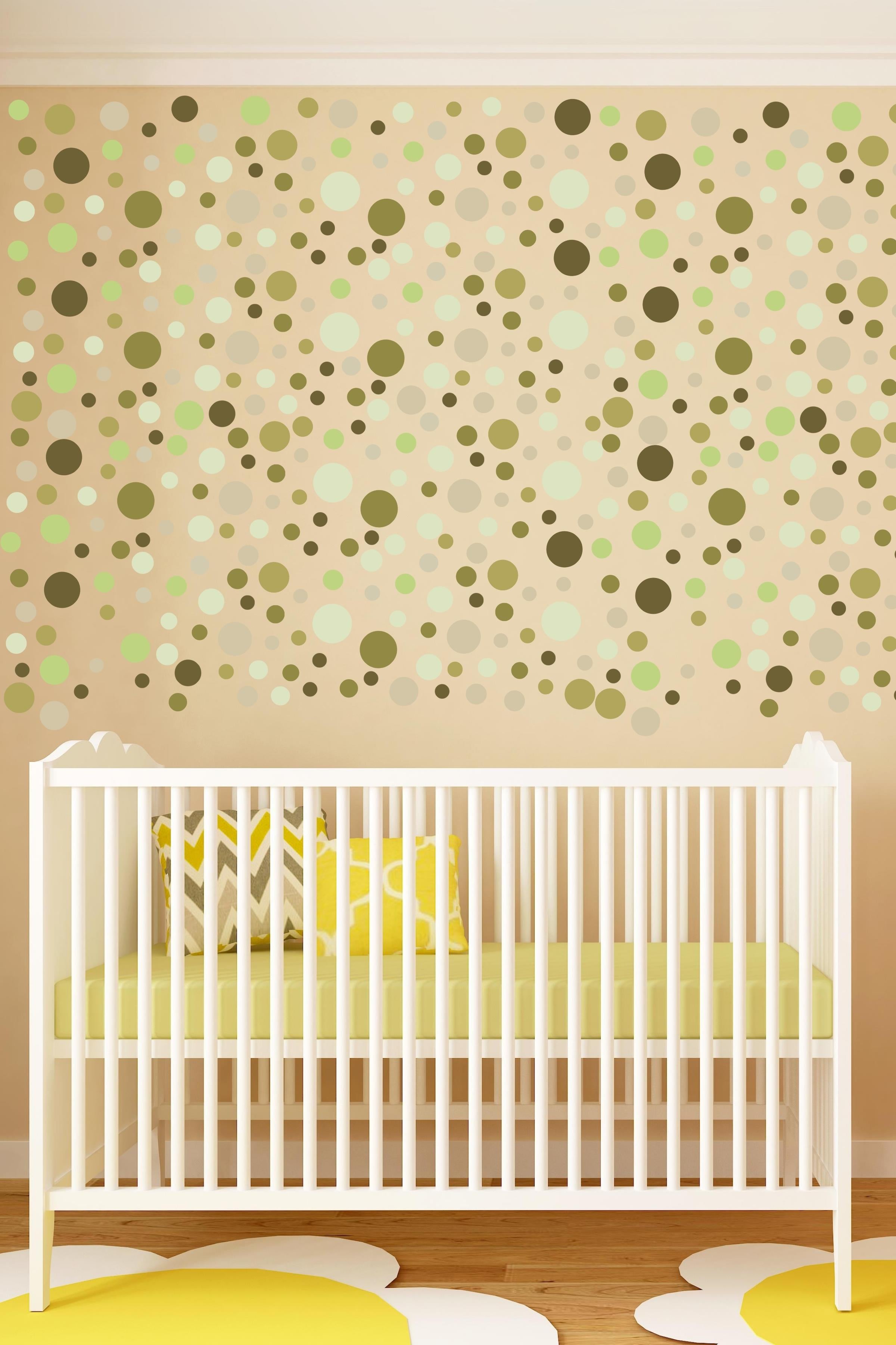 Bebek Odası Sticker Seti Duvar Dekoru, Yeşil Puantiye Desen, Çocuk Odası Duvar Stickerı