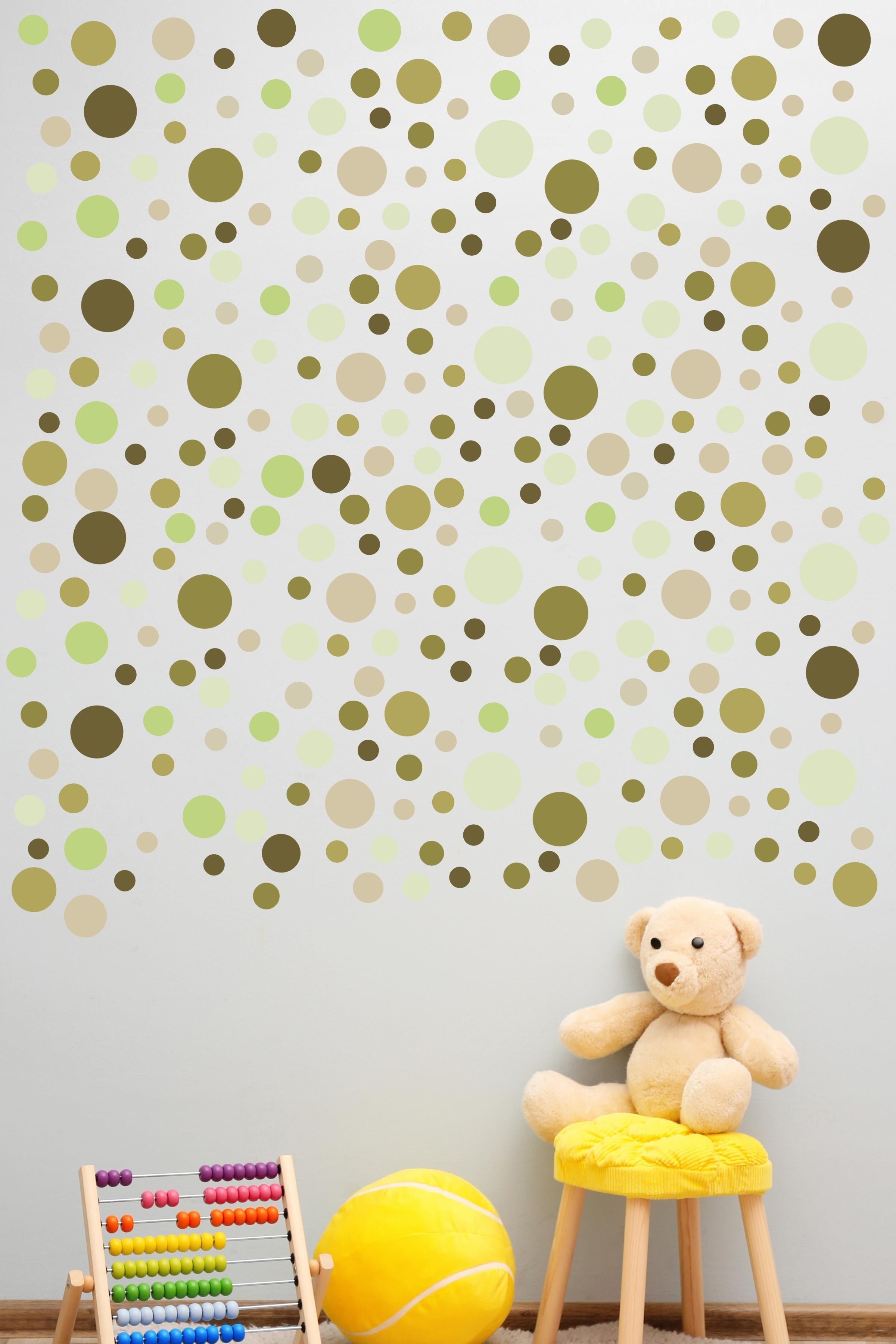 Bebek Odası Sticker Seti Duvar Dekoru, Yeşil Puantiye Desen, Çocuk Odası Duvar Stickerı