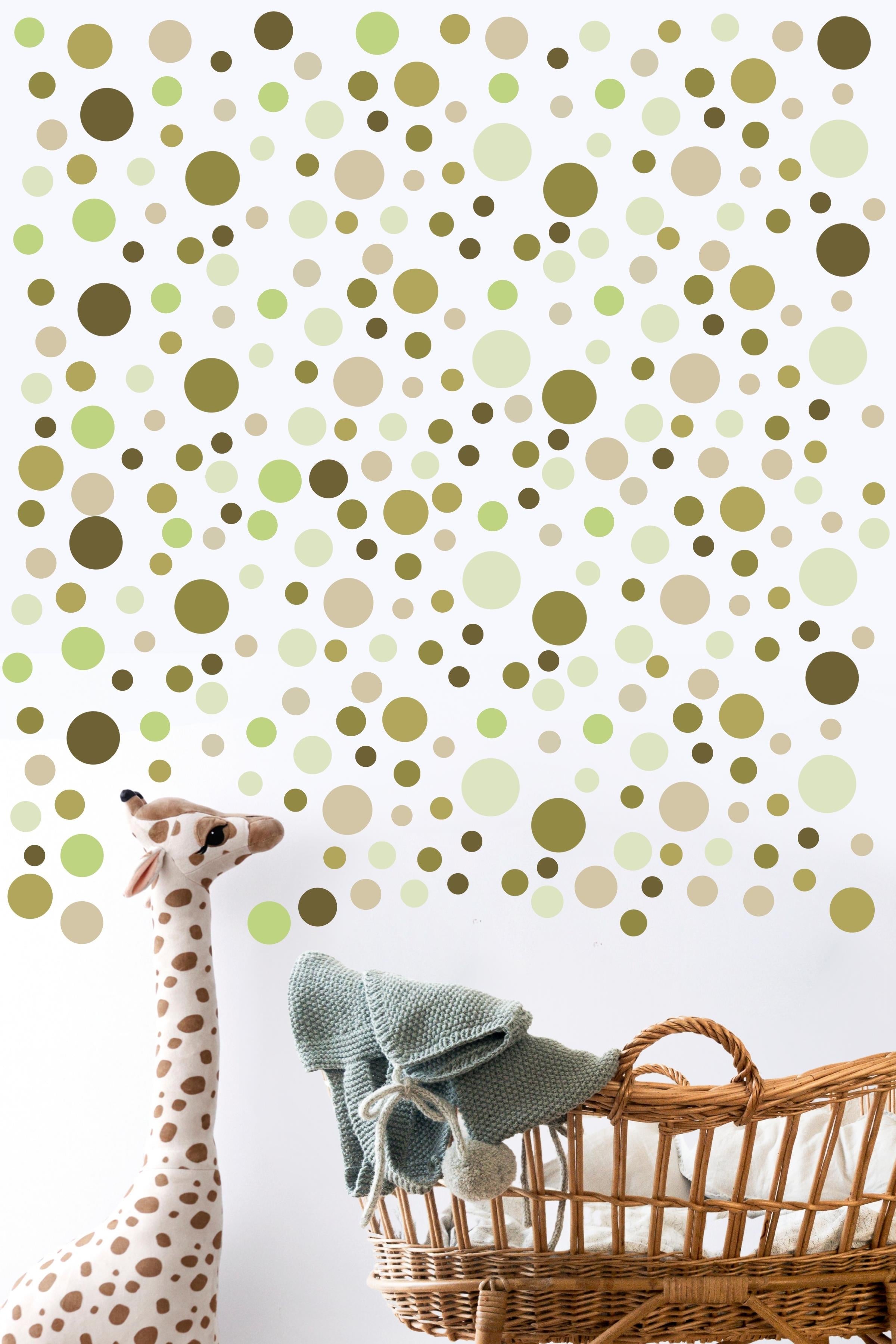 Bebek Odası Sticker Seti Duvar Dekoru, Yeşil Puantiye Desen, Çocuk Odası Duvar Stickerı