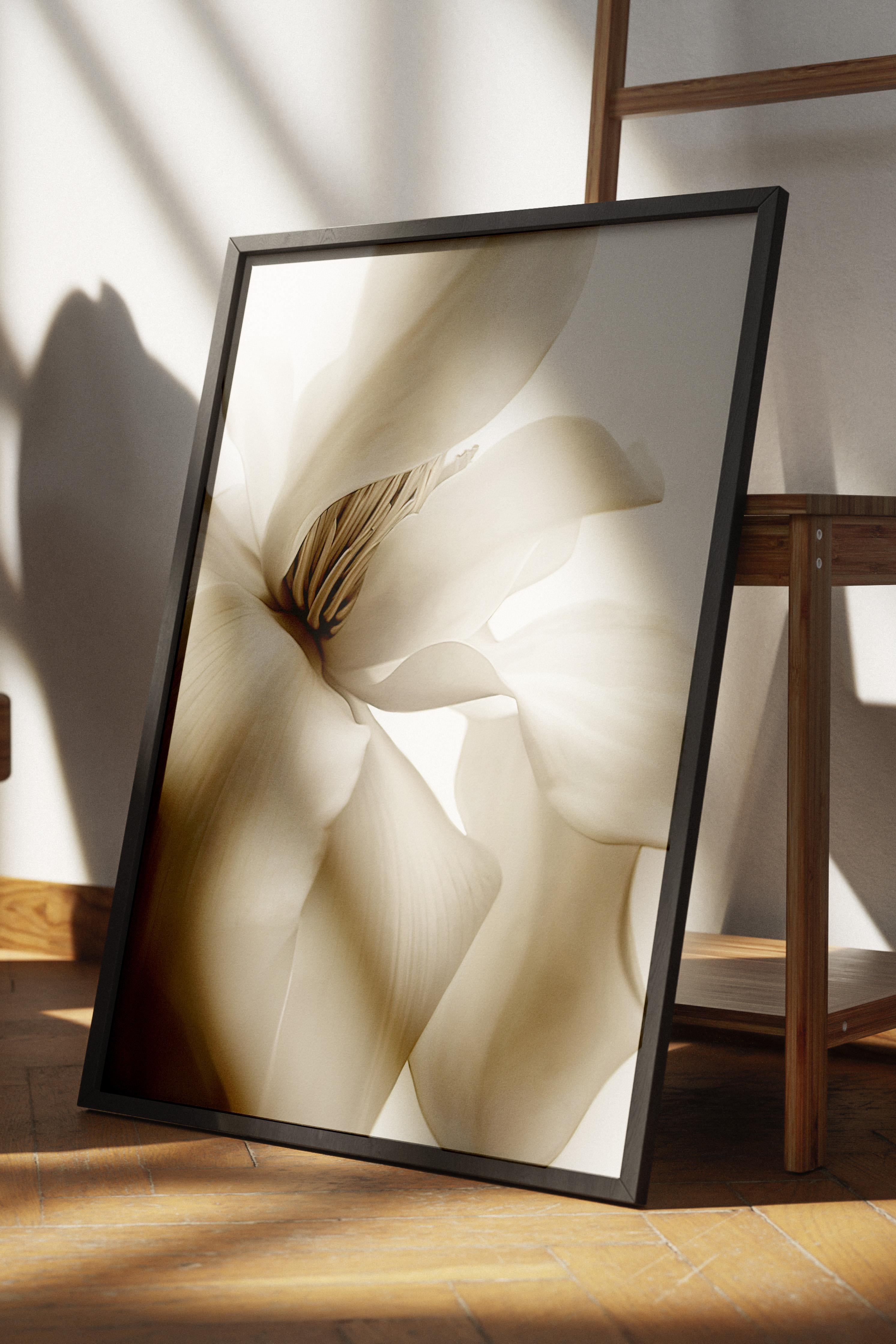 Beige Magnolia Yılbaşı Tablo, Siyah Çerçeve ve Poster, Duvar Tablosu Comfort Serisi NO:108414