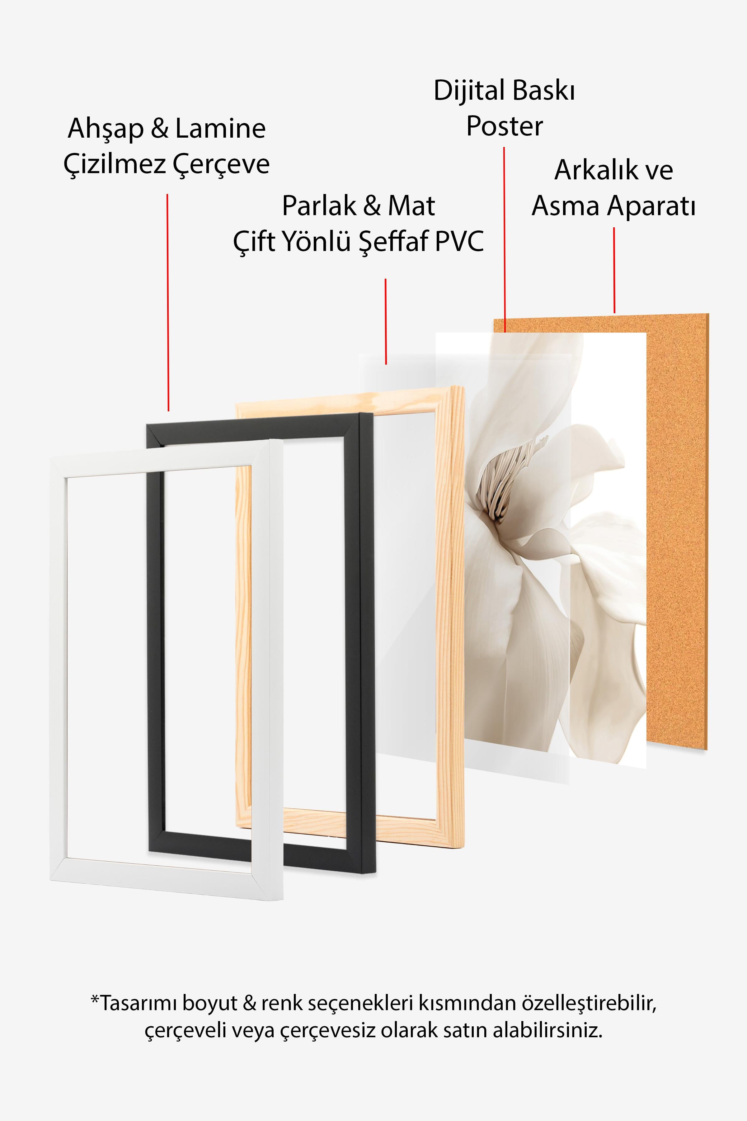 Beige Magnolia Yılbaşı Tablo, Siyah Çerçeve ve Poster, Duvar Tablosu Comfort Serisi NO:108414
