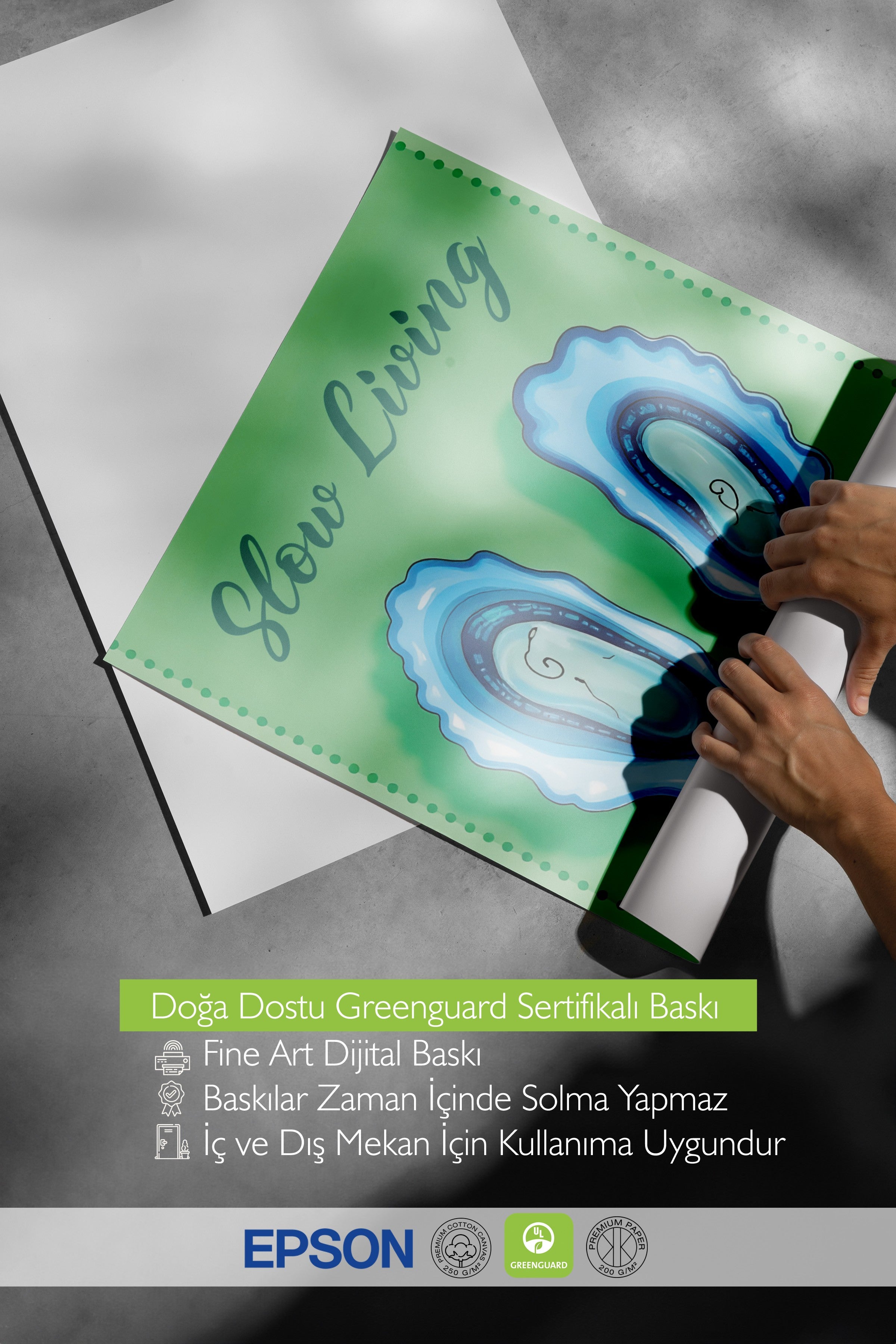 Beyaz Çerçeveli Poster, Deniz Kenarında Yavaş Yaşam, İllüstrasyon, Mavi Renk Poster, 2025 Yaz Seçkisi, NO:109650