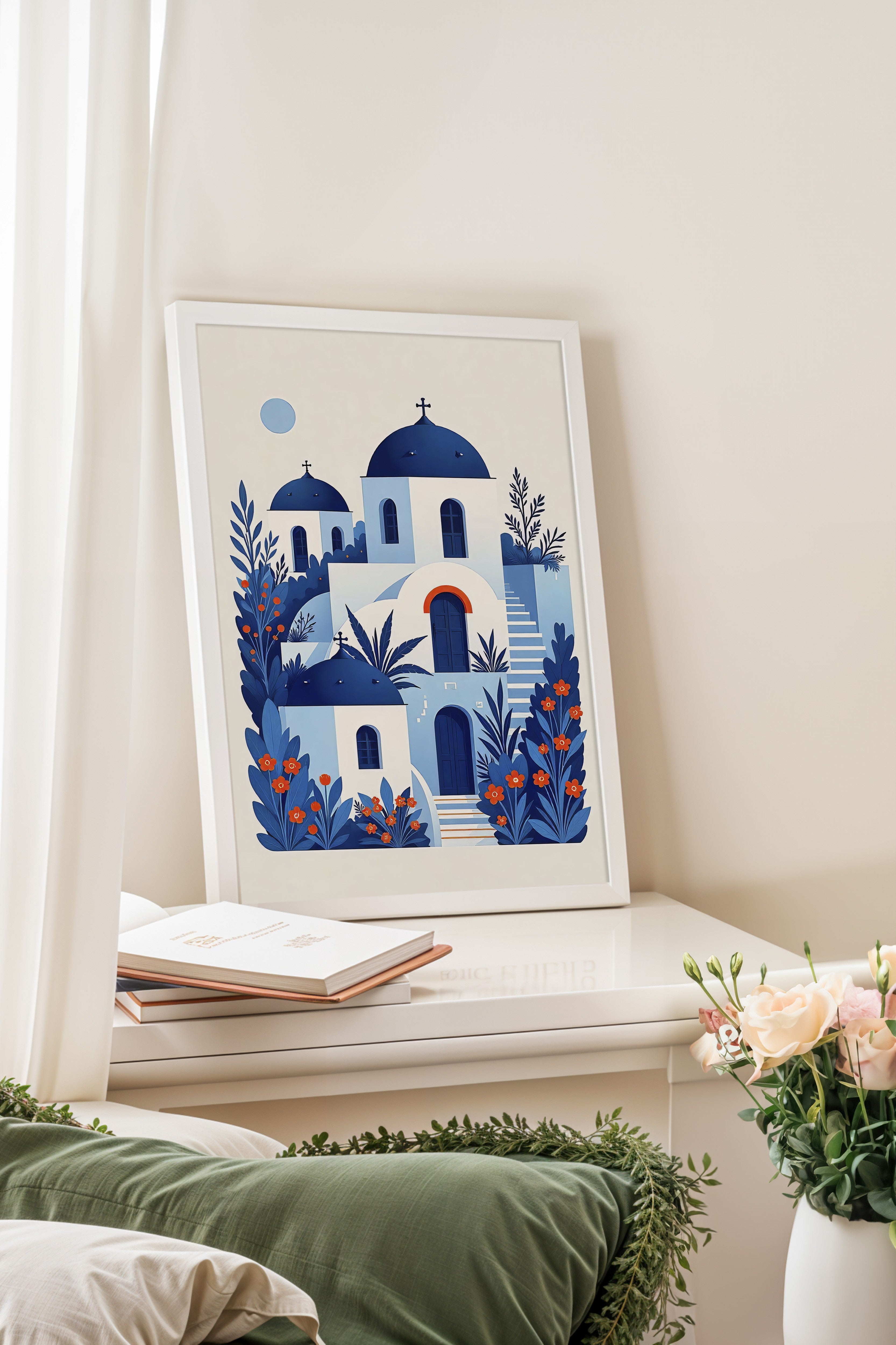Beyaz Çerçeveli Poster, Pulcherrimi, İllüstrasyon, Mavi Renk Poster, 2025 Yaz Seçkisi, NO:109558