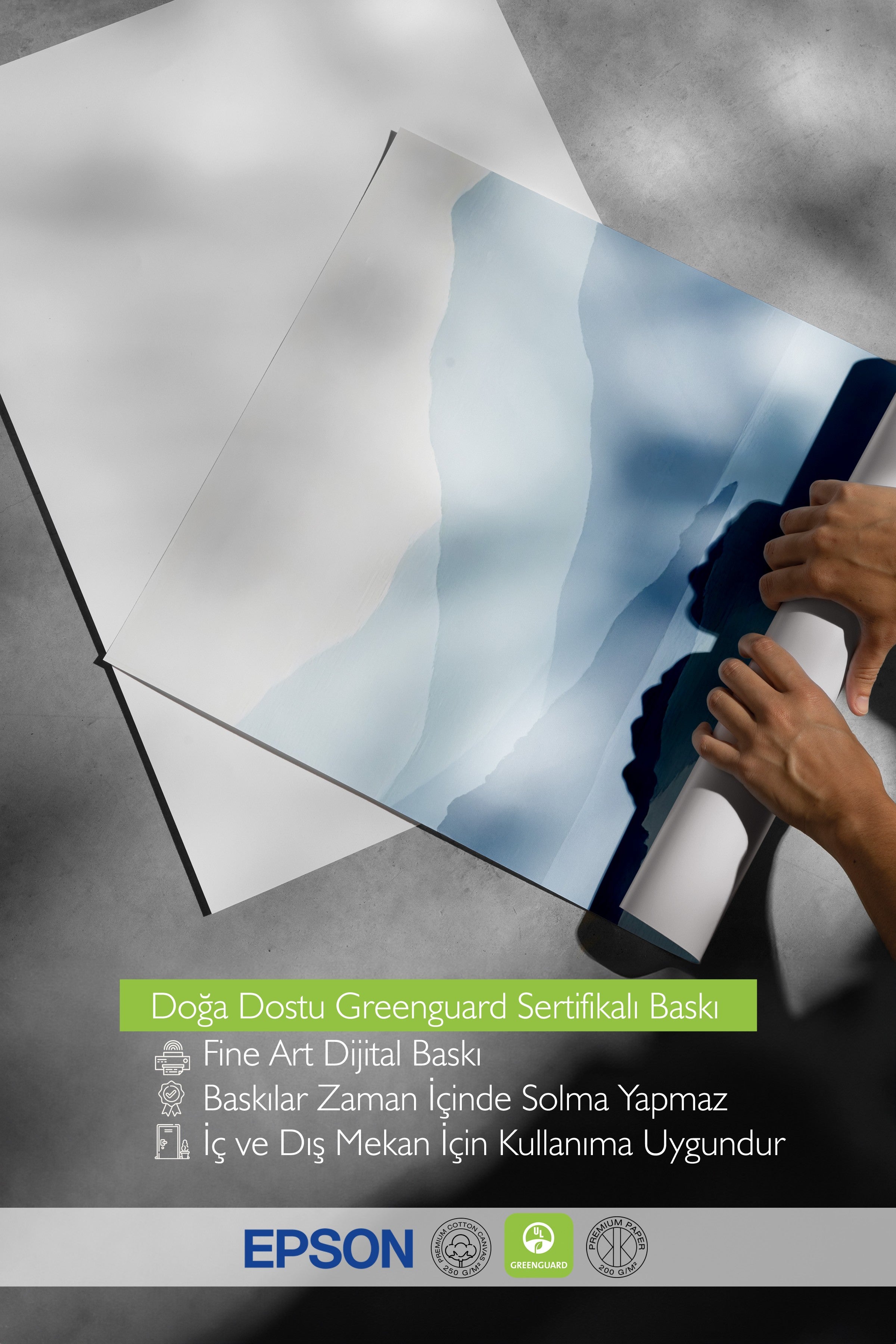 Beyaz Çerçeveli Poster, Soyut Dağlar, İllüstrasyon, Mavi Renk Poster, 2025 Yaz Seçkisi, NO:109670