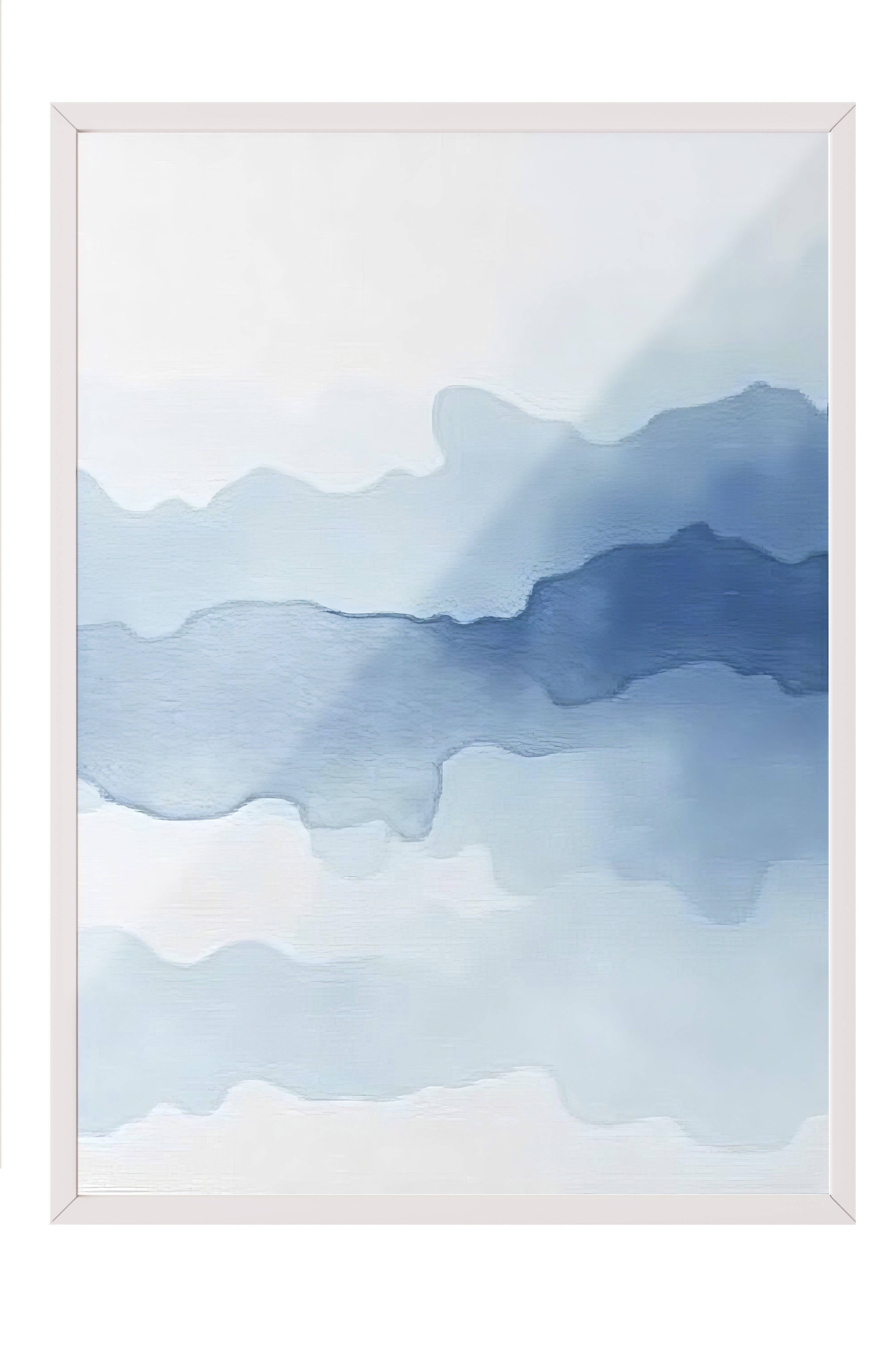 Beyaz Çerçeveli Poster, Soyut Dalgalar, İllüstrasyon, Mavi Renk Poster, 2025 Yaz Seçkisi, NO:109669