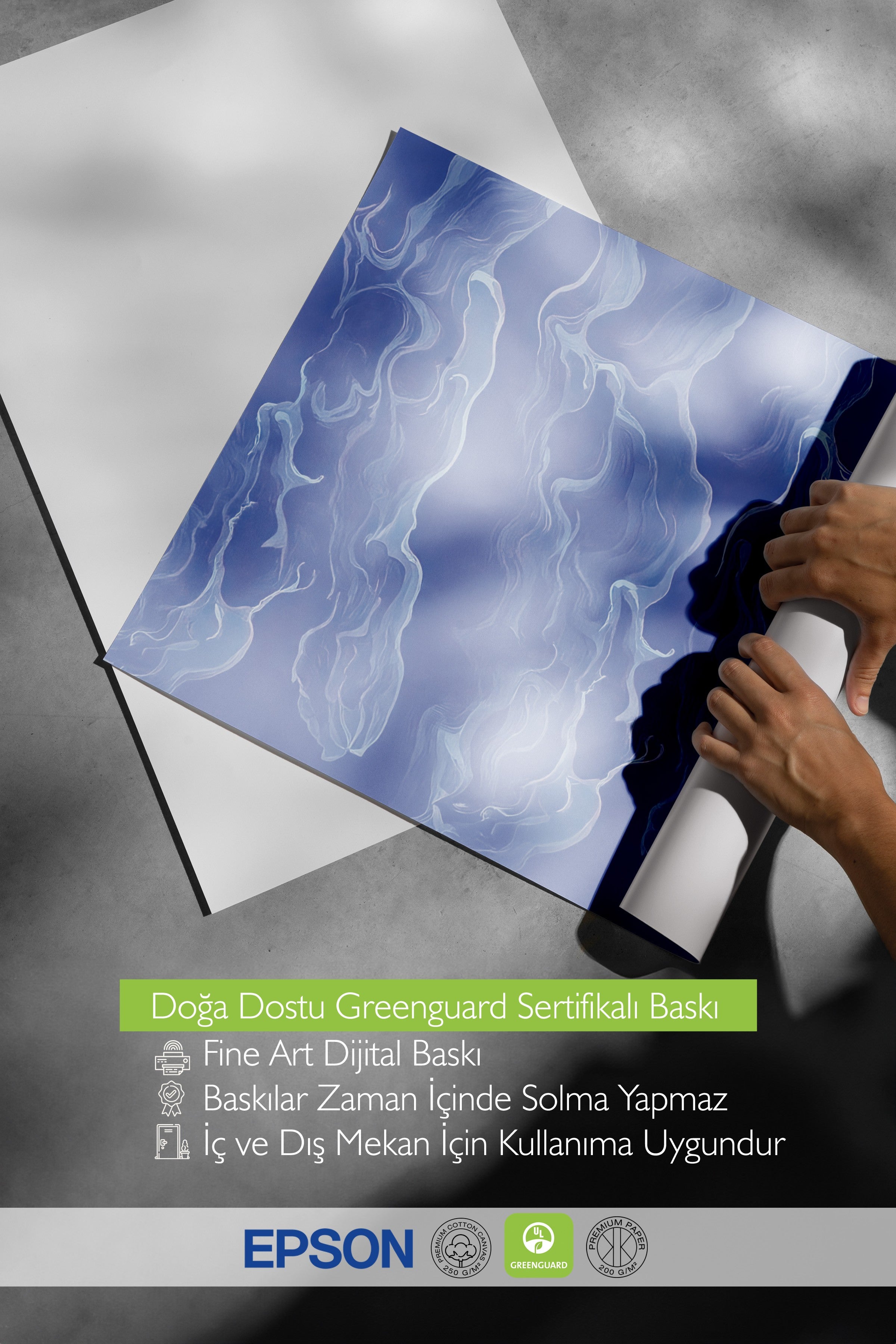 Beyaz Çerçeveli Poster Tablo, Kadın Sörfçü, İllüstrasyon, Mavi Renk Poster, 2025 Yaz Seçkisi, NO:109517