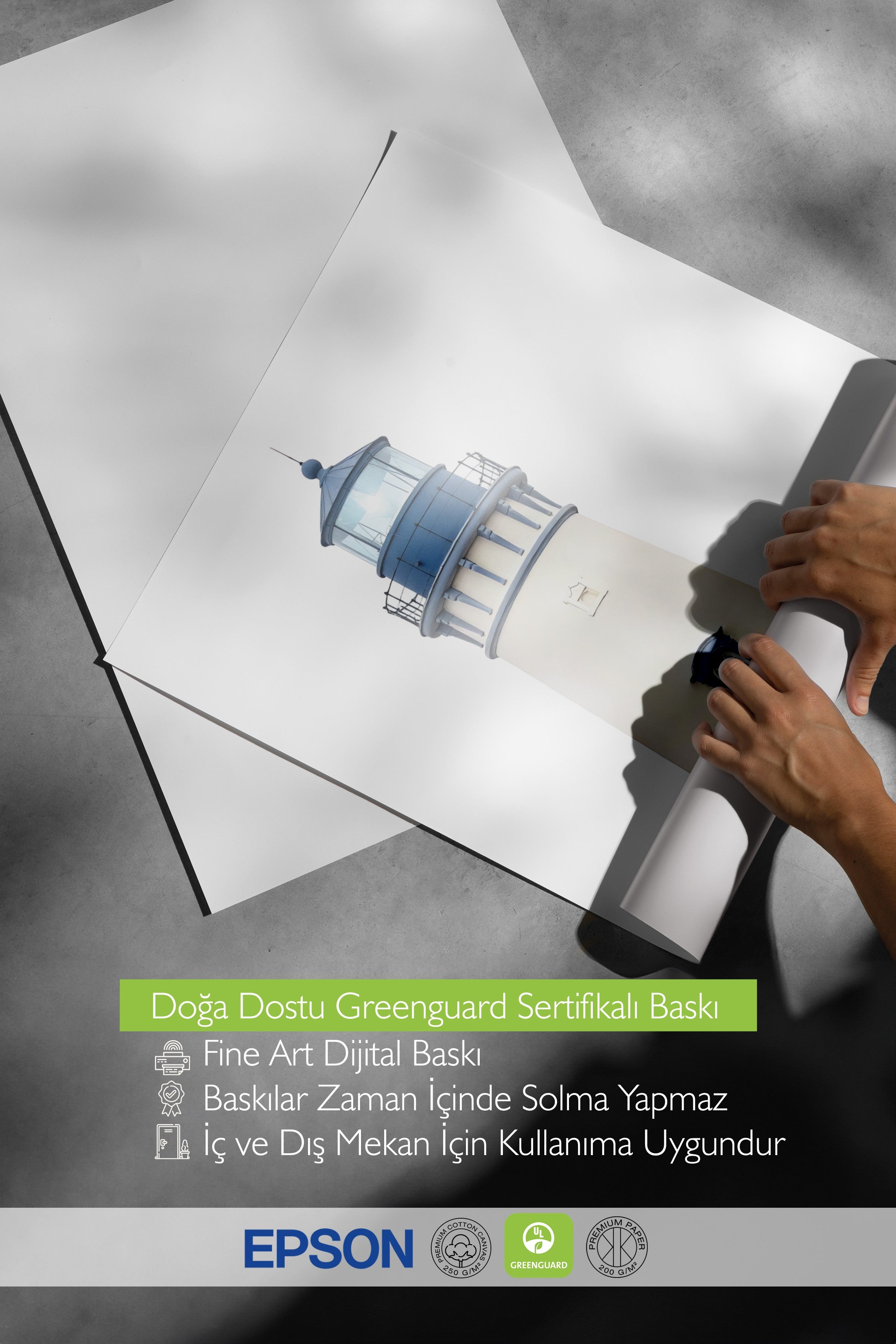 Beyaz Çerçeveli Poster Tablo, Mavi Deniz Feneri, Fotoğraf, Beyaz Renk Poster, 2025 Yaz Seçkisi, NO:109484