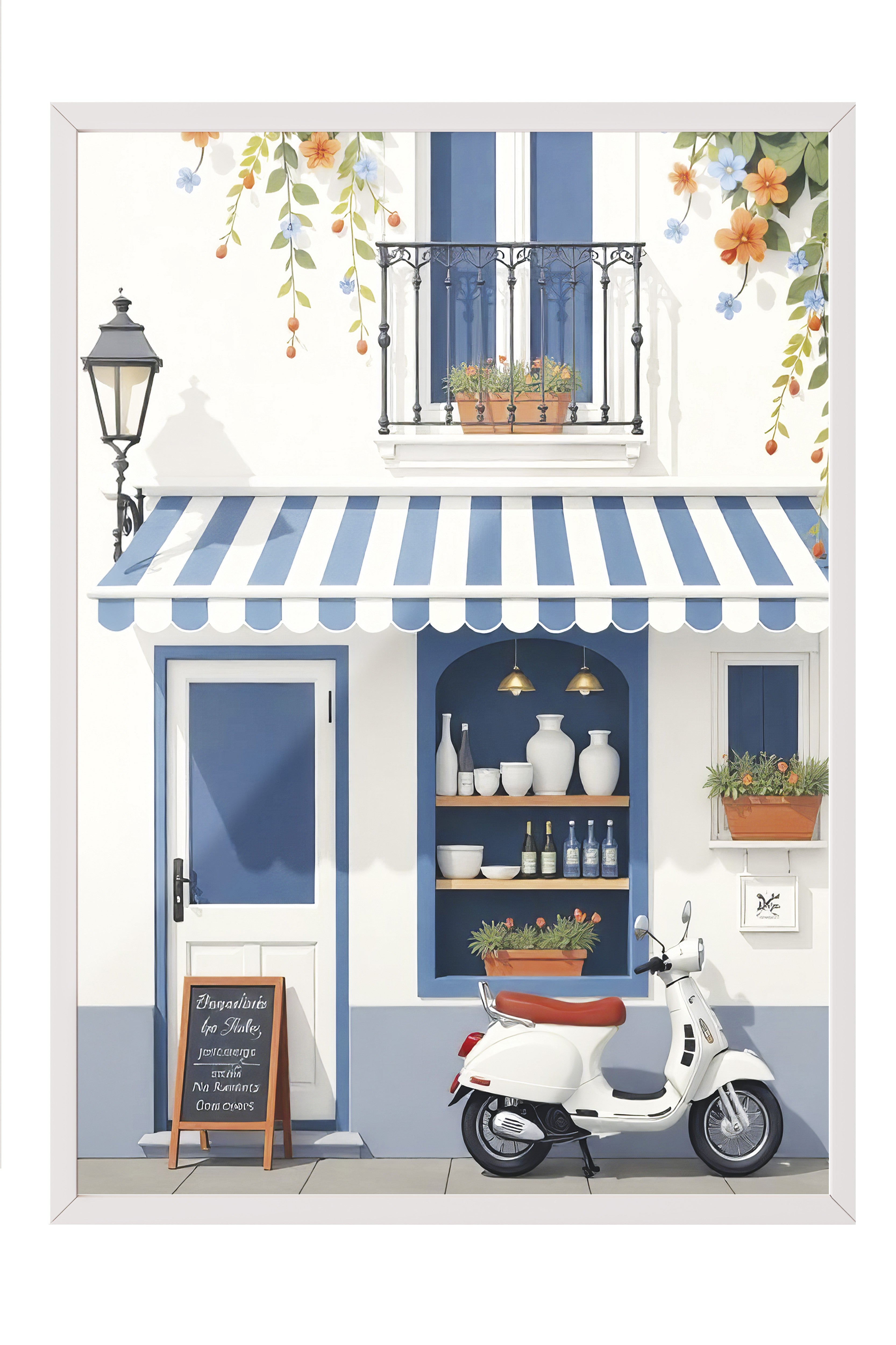 Beyaz Çerçeveli Poster Tablo, Samimi Kafe, İllüstrasyon, Beyaz Renk Poster, 2025 Yaz Seçkisi, NO:109482