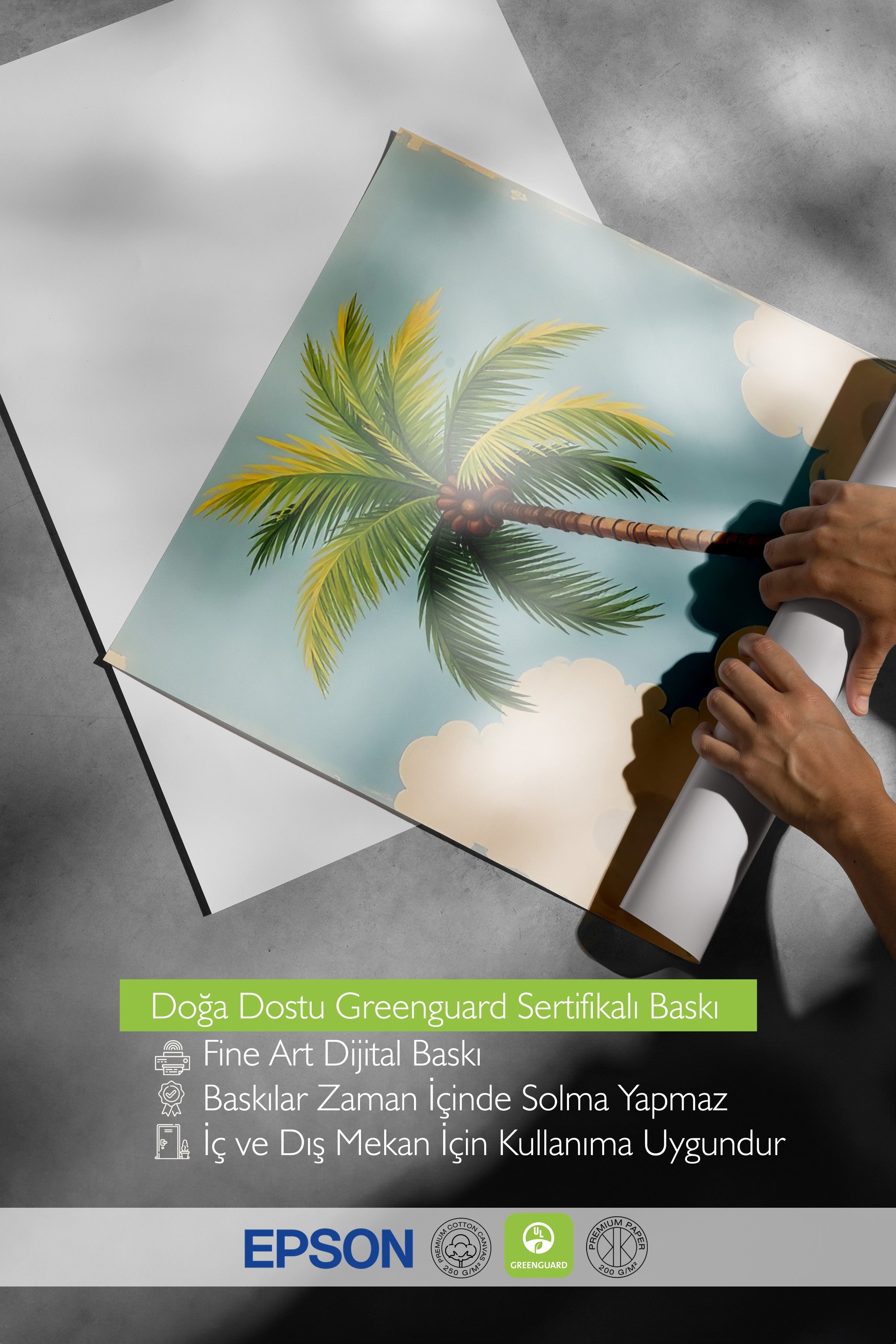 Beyaz Çerçeveli Poster Tablo, Uzun Palmiye Ağacı, İllüstrasyon, Yeşil Renk Poster, 2025 Yaz Seçkisi, NO:109516