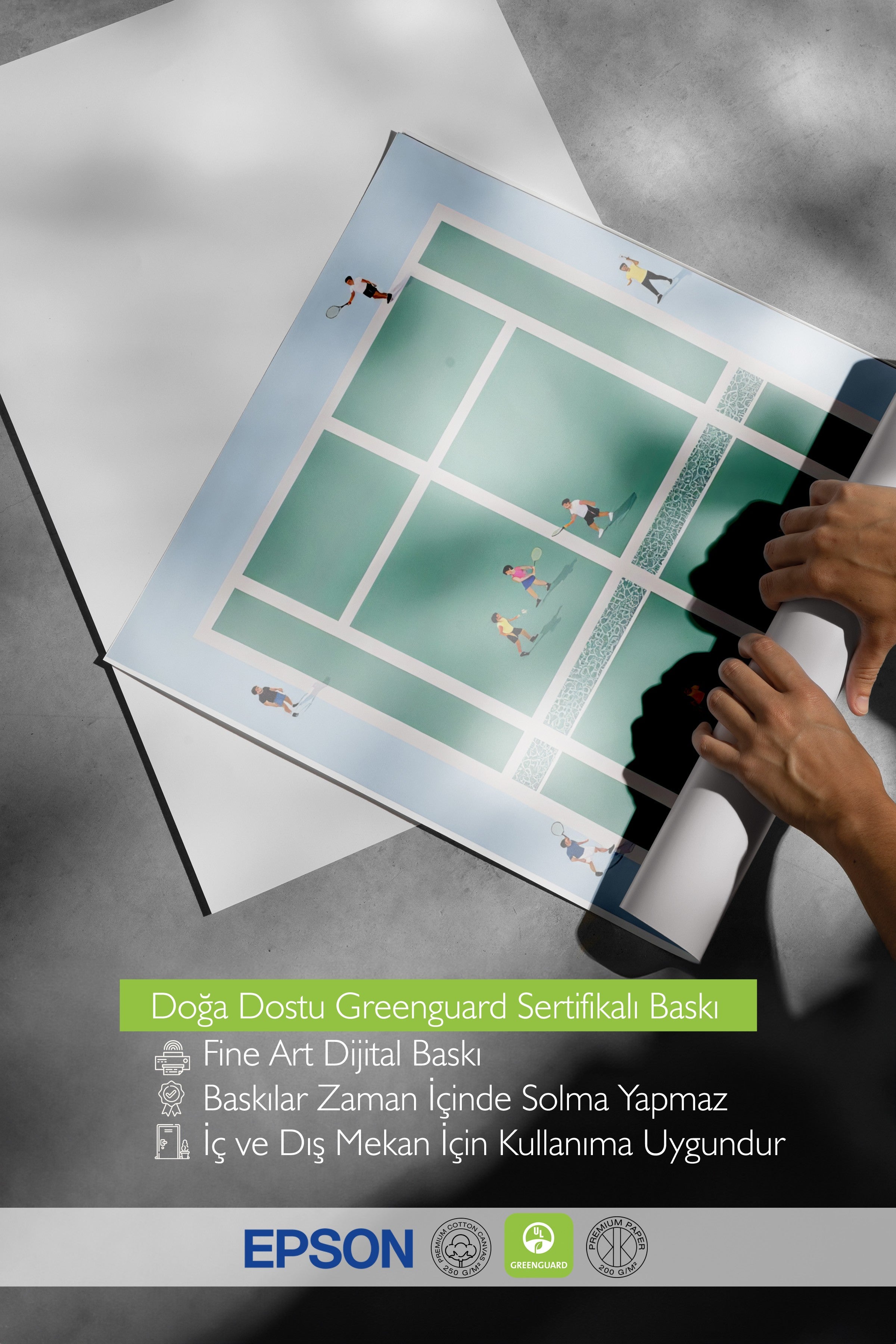 Beyaz Çerçeveli Poster, Tenis Kortu, İllüstrasyon, Yeşil Renk Poster, 2025 Yaz Seçkisi, NO:109536