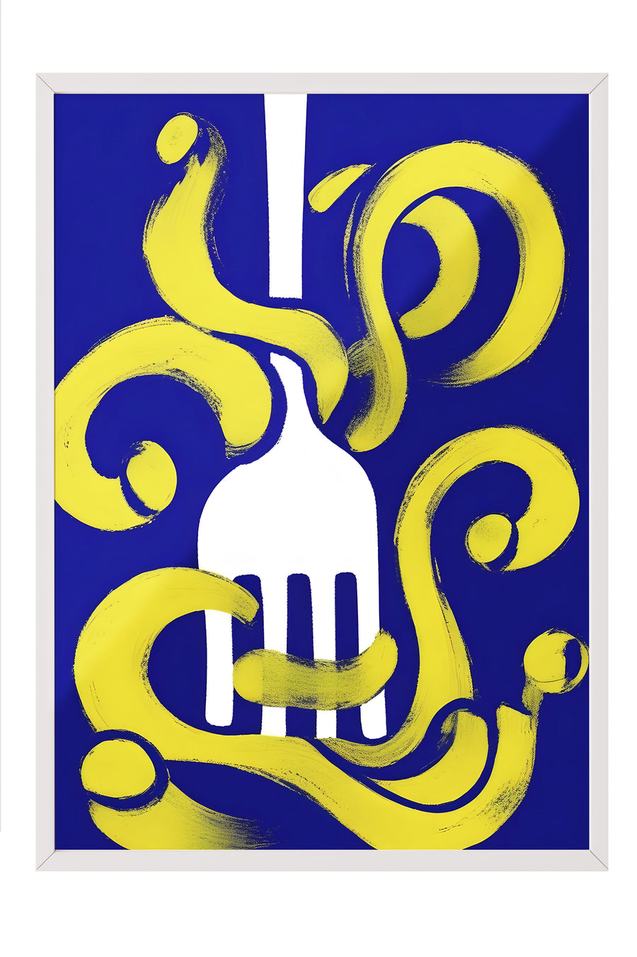 Soyut Çatal ve Sarı Dalgalar Poster – Beyaz Çerçeveli Tablo