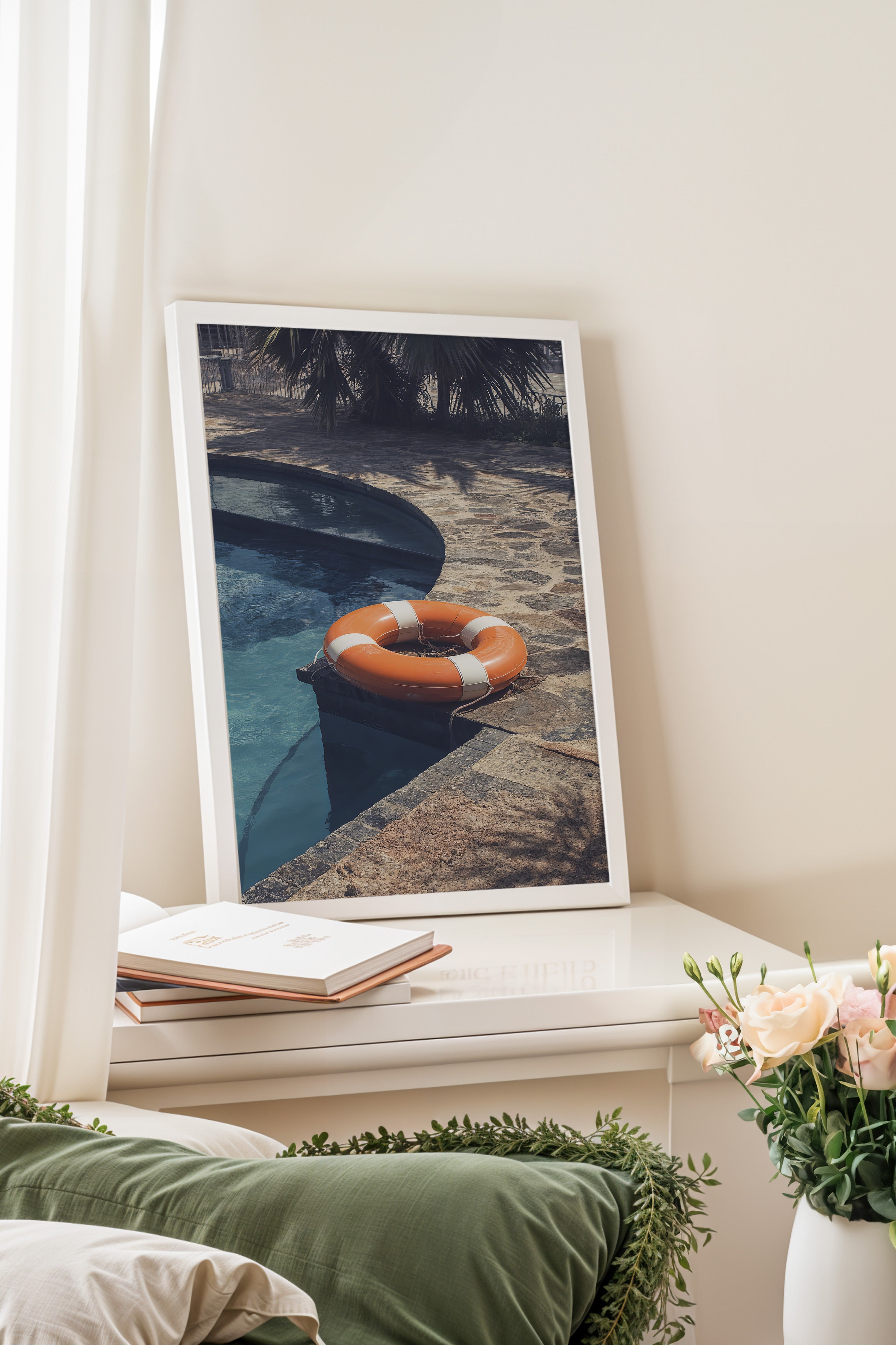 Beyaz Çerçeveli Tablo, Can Yeleği, Fotoğraf, Turuncu Renk Poster, 2025 Yaz Seçkisi, NO:109737