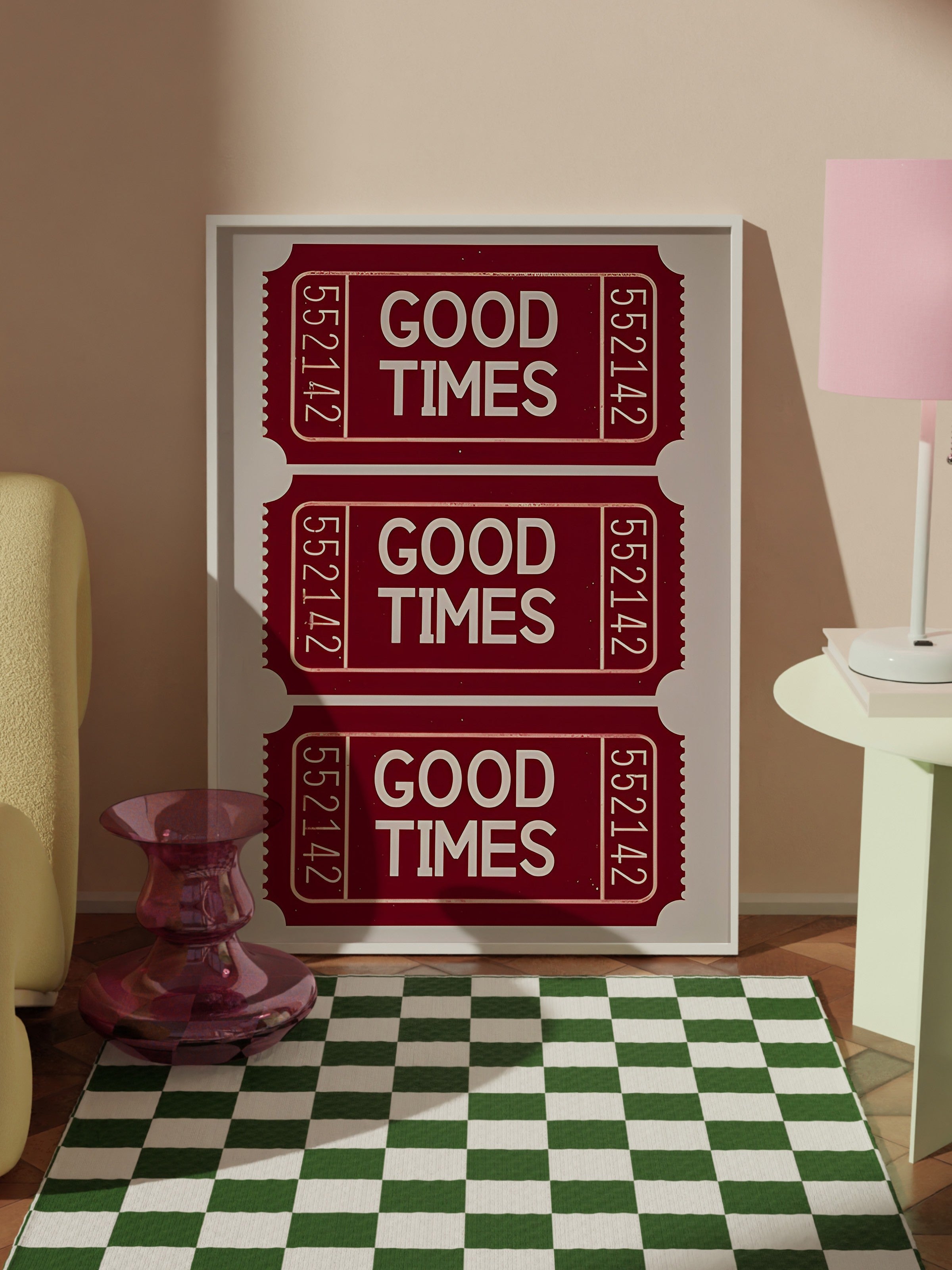 Beyaz Çerçeveli Tablo, Good Times Ticket, Comfort Serisi Poster ve Duvar Tablosu, NO:108951