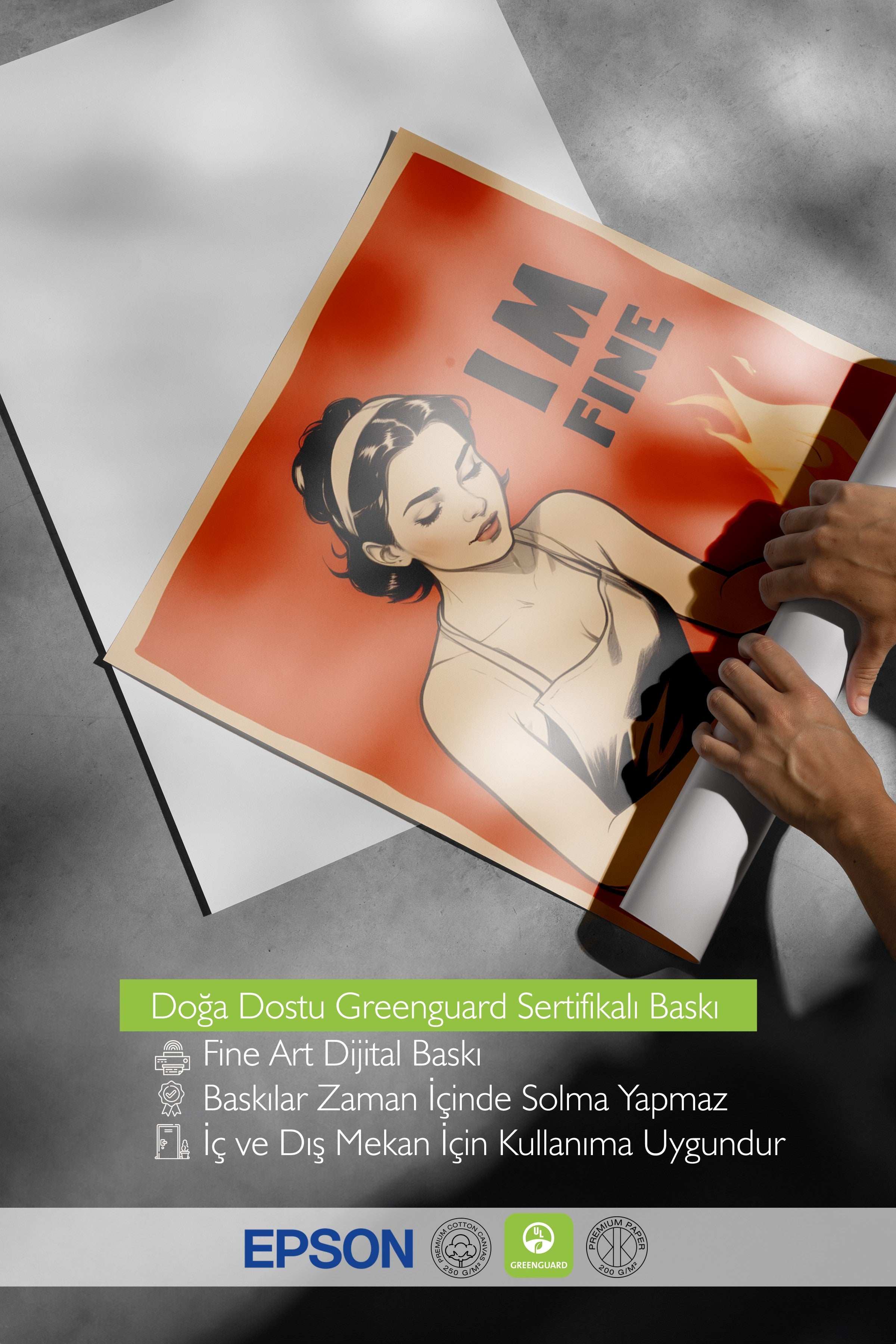 Beyaz Çerçeveli Tablo, I'm Fine, Comfort Serisi Poster ve Duvar Tablosu, NO:109050