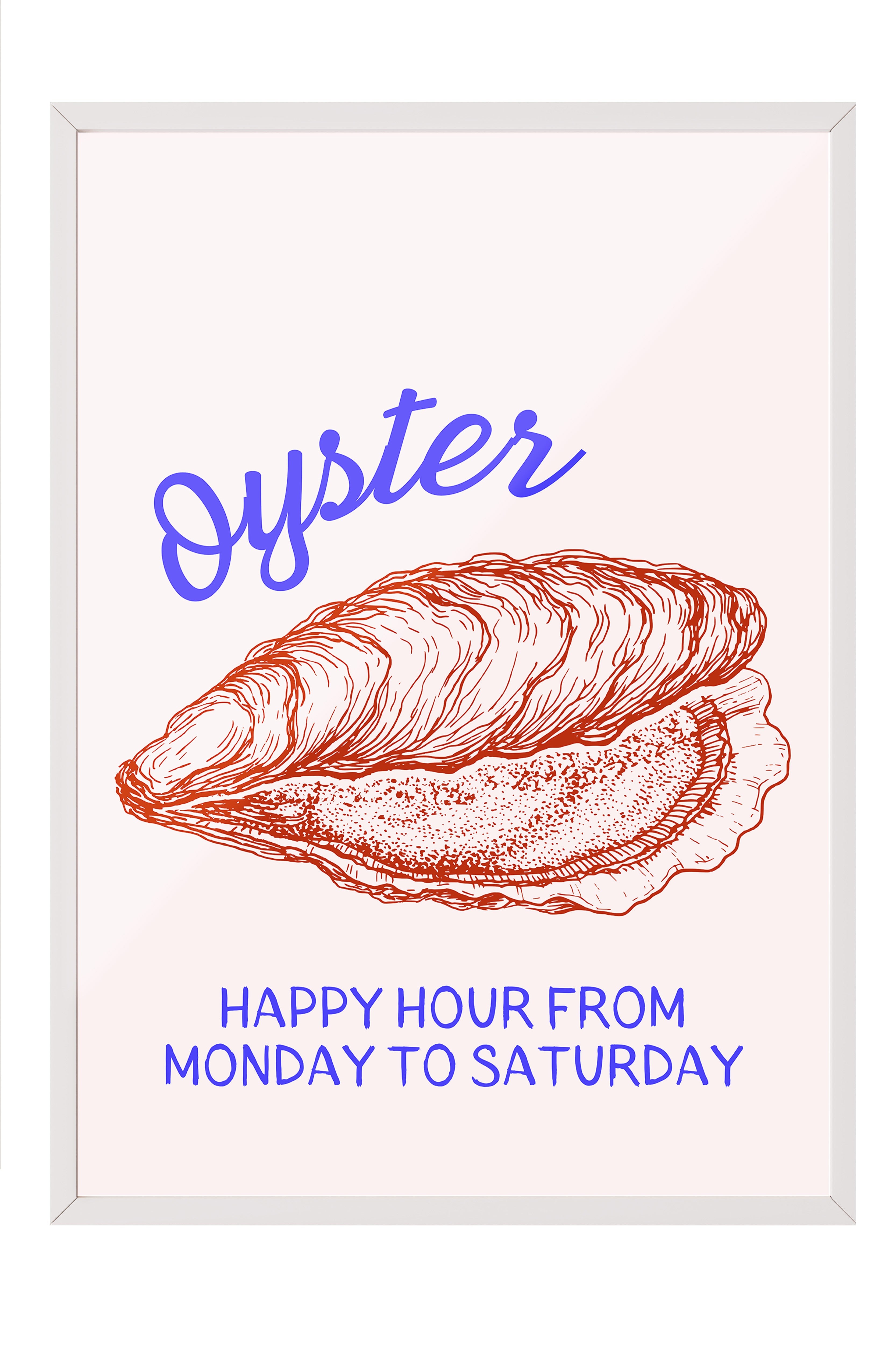 Beyaz Çerçeveli Tablo, İstiridye, Metin, illüstrasyon, Minimalist, Pastel Tonlar, Kırmızı Renk Poster, 2025 Yaz Seçkisi, NO:109819