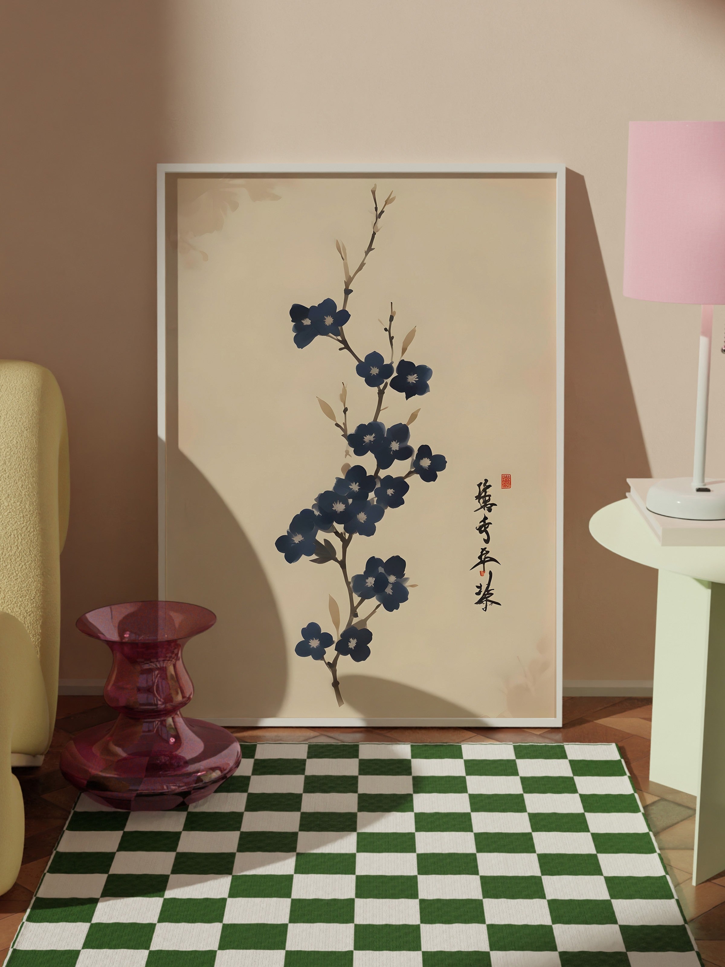Beyaz Çerçeveli Tablo, Japanese Floral Art, Comfort Serisi Poster ve Duvar Tablosu, NO:108919