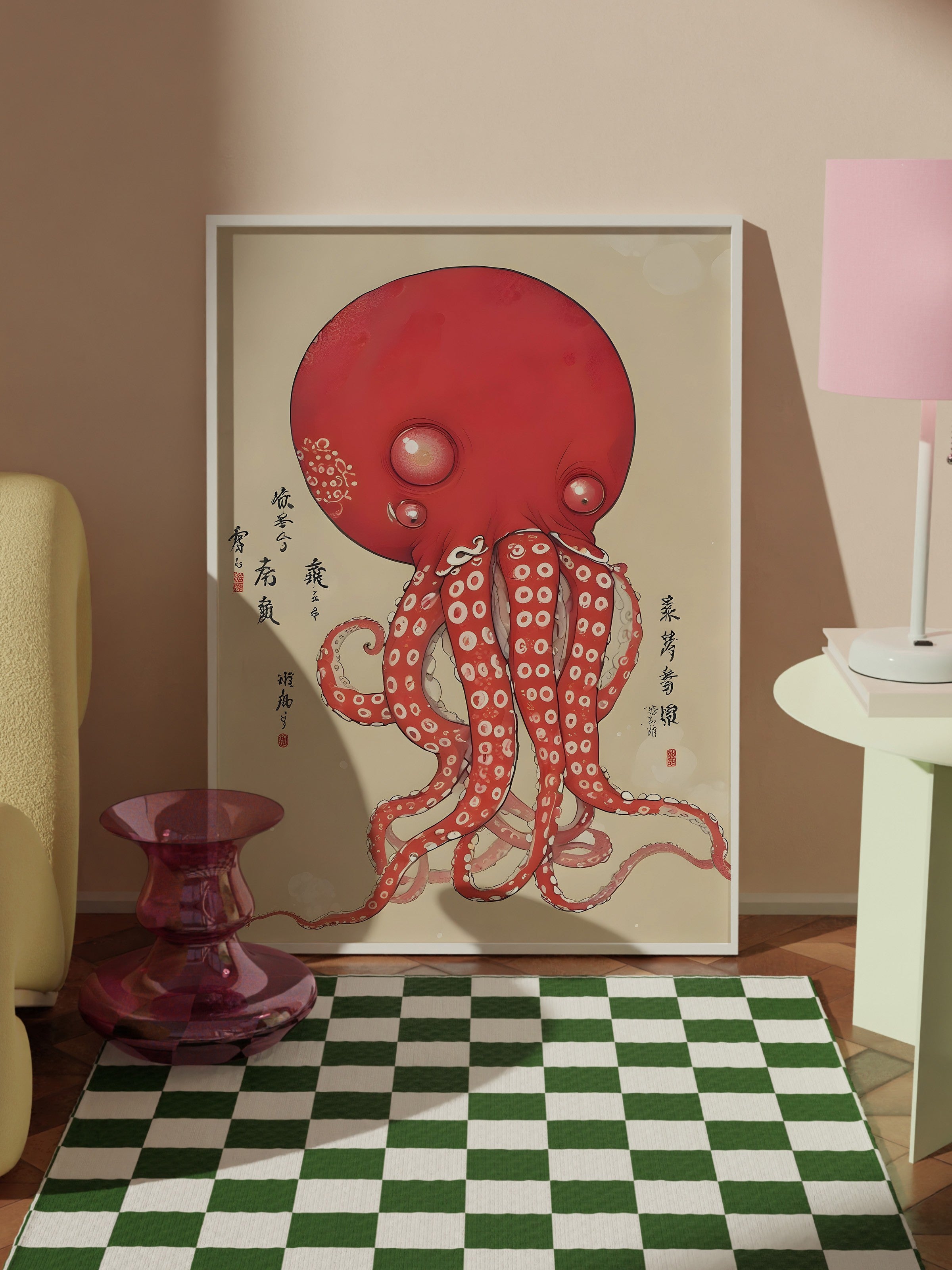 Beyaz Çerçeveli Tablo, Japanese Octopus, Comfort Serisi Poster ve Duvar Tablosu, NO:108922