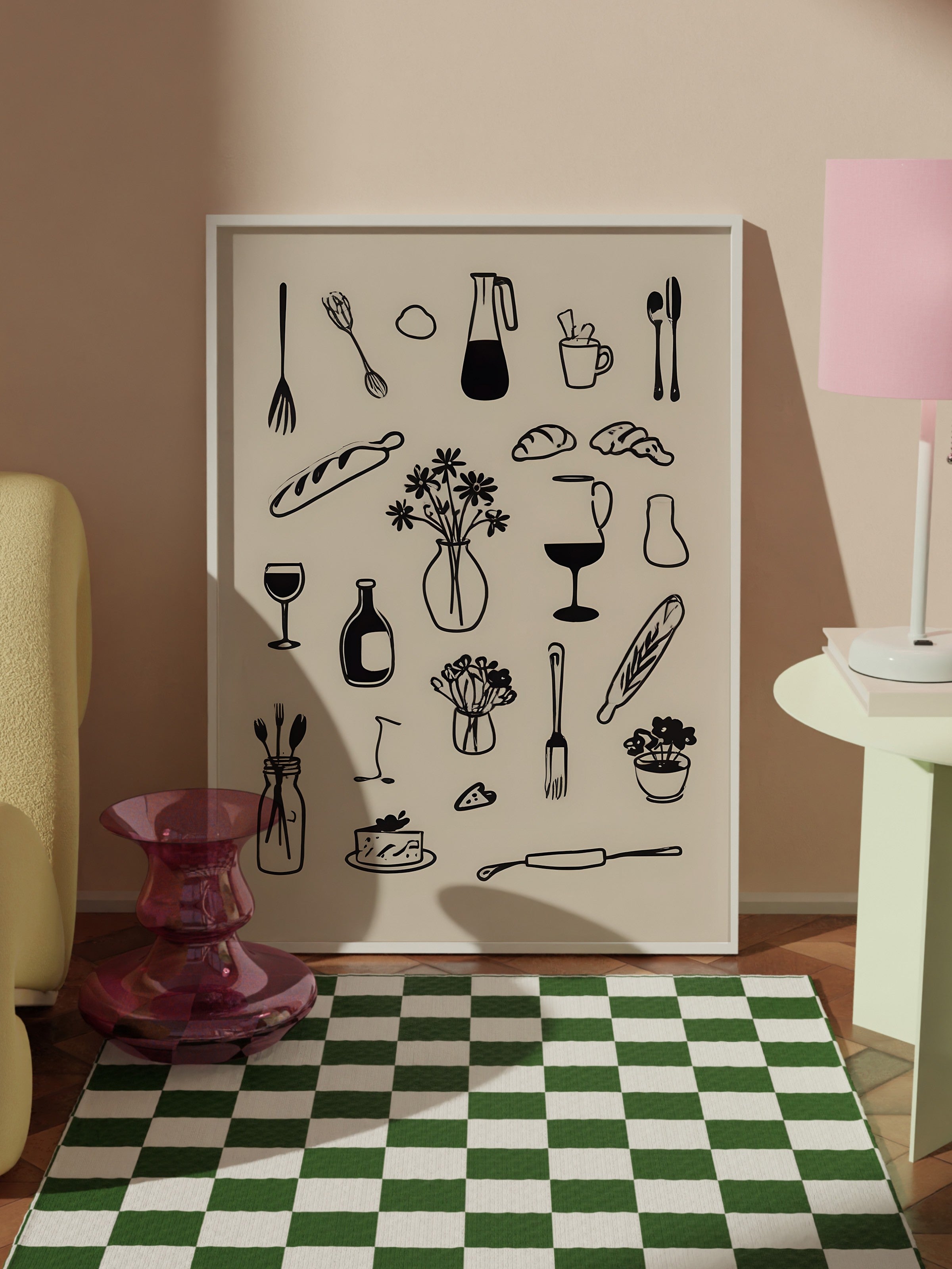 Beyaz Çerçeveli Tablo, Kitchenware, Comfort Serisi Mutfak Duvar Tablosu, NO:109114