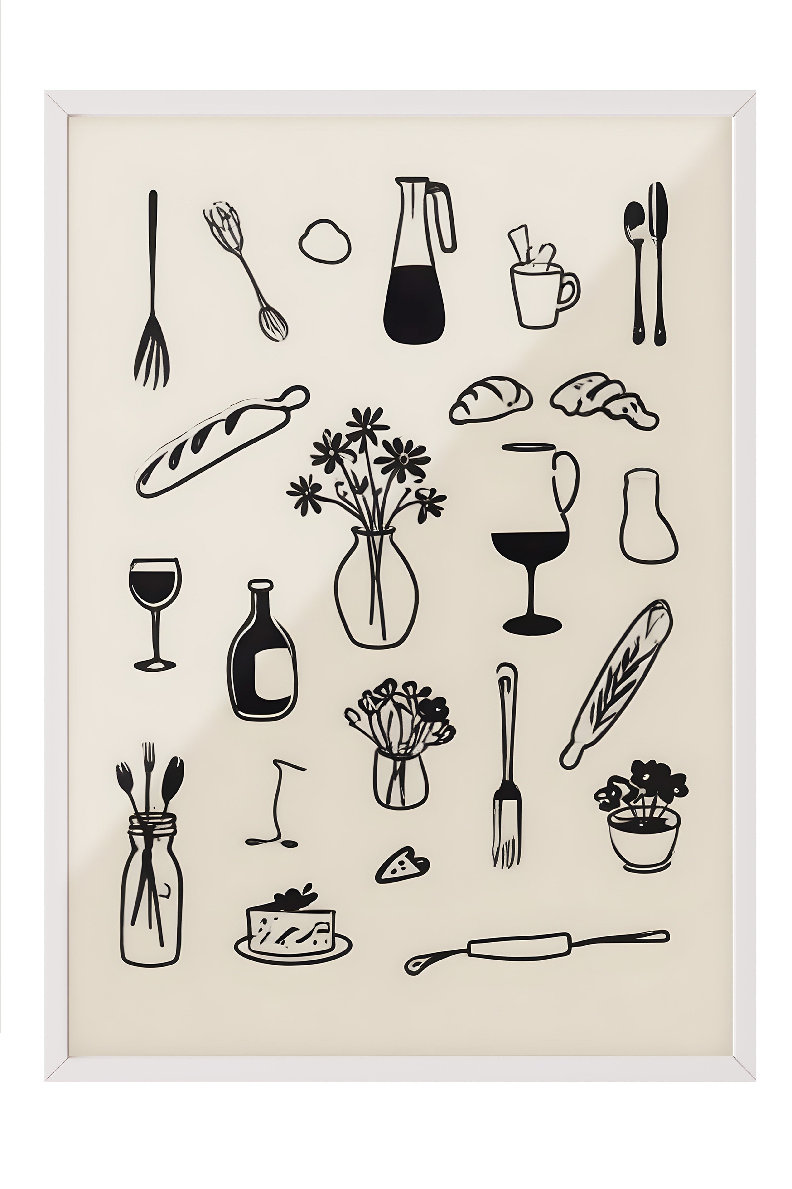 Beyaz Çerçeveli Tablo, Kitchenware, Comfort Serisi Mutfak Duvar Tablosu, NO:109114