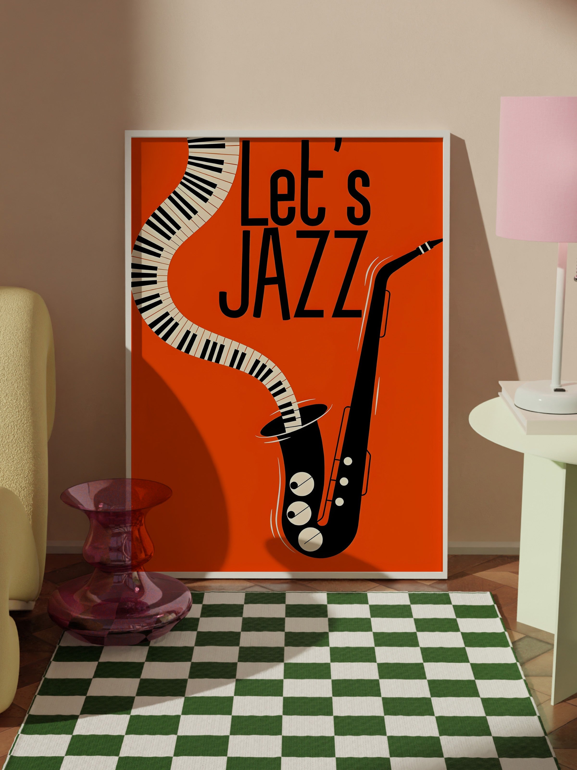 Beyaz Çerçeveli Tablo, Let's Jazz - 1, Comfort Serisi Poster ve Duvar Tablosu, NO:108969