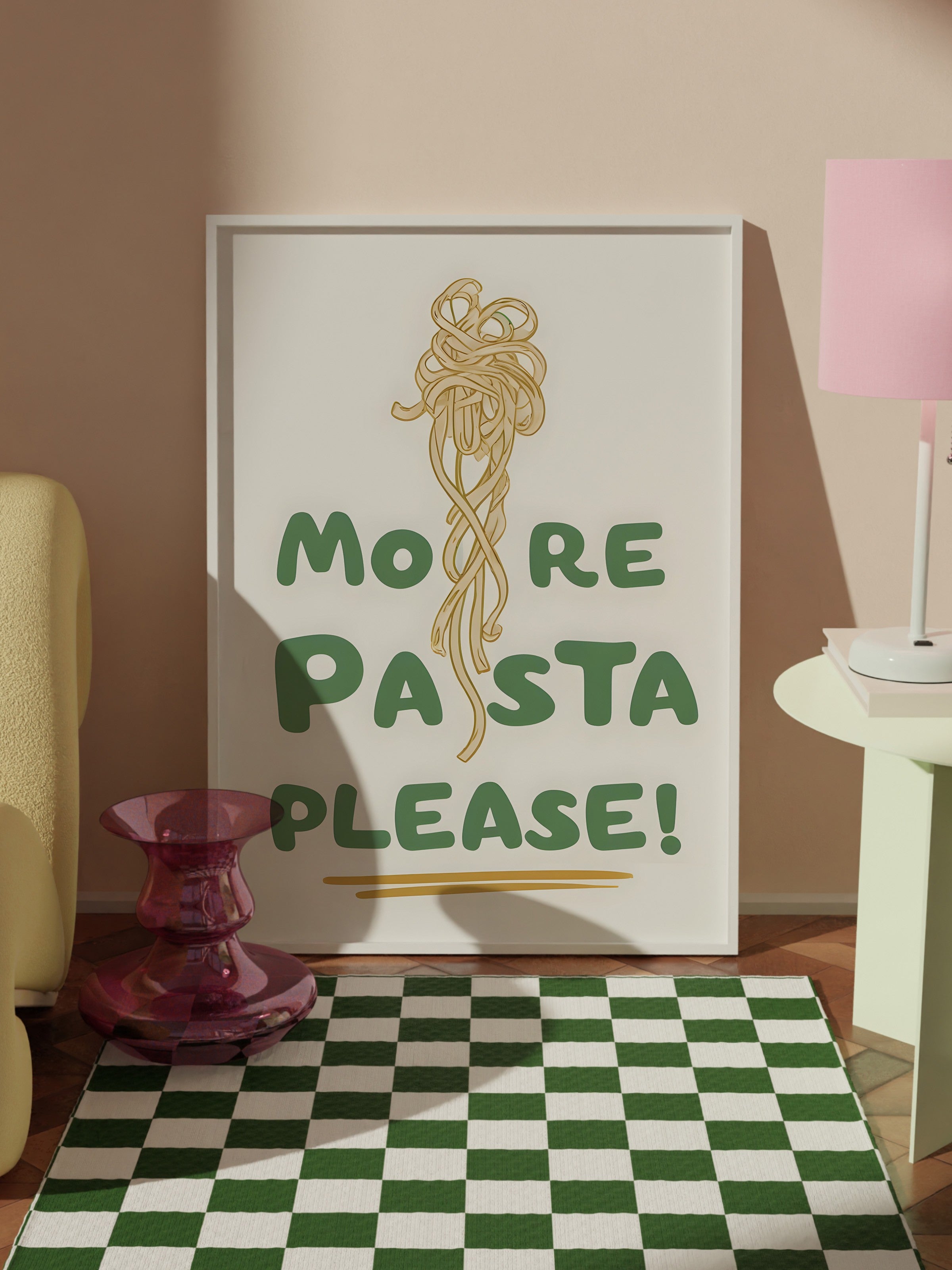 Beyaz Çerçeveli Tablo, More Pasta Please, Comfort Serisi Mutfak Duvar Tablosu, NO:109151