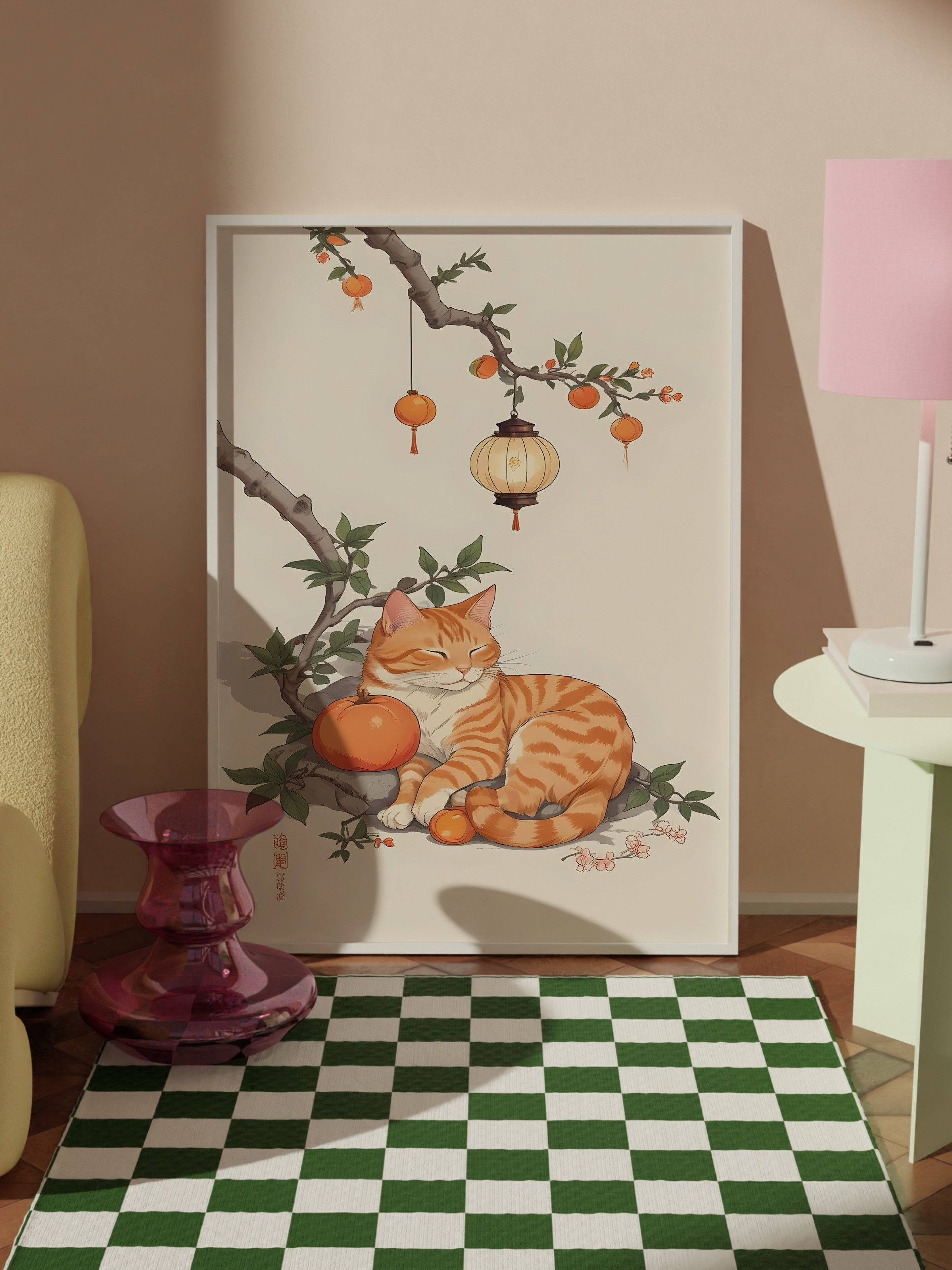 Beyaz Çerçeveli Tablo, Orange Tabby, Comfort Serisi Mutfak Duvar Tablosu, NO:109137