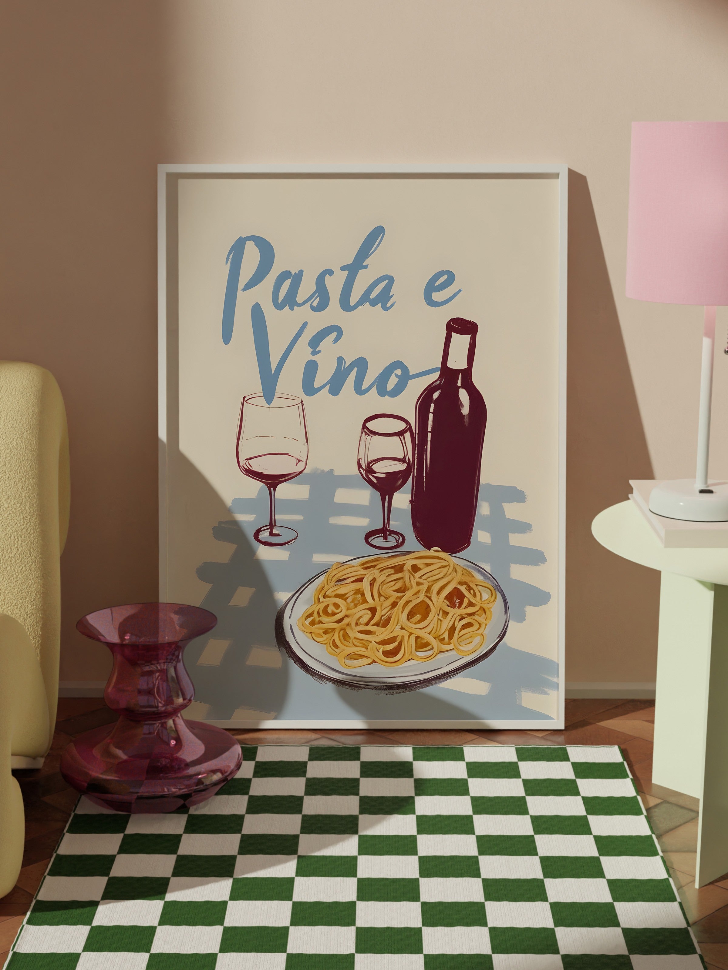 Beyaz Çerçeveli Tablo, Pasta E Vino, Comfort Serisi Mutfak Duvar Tablosu, NO:109123
