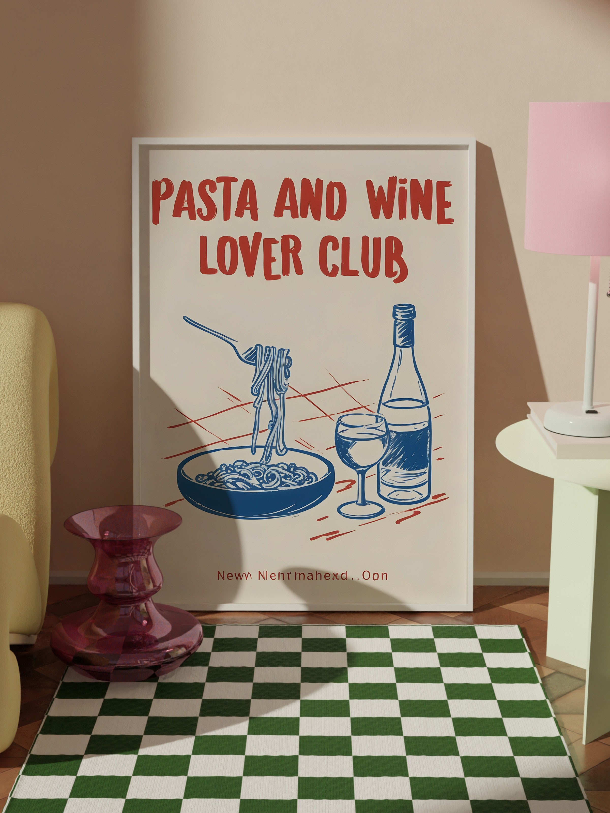 Beyaz Çerçeveli Tablo, Pasta & Wine Lovers Club, Comfort Serisi Mutfak Duvar Tablosu, NO:109077