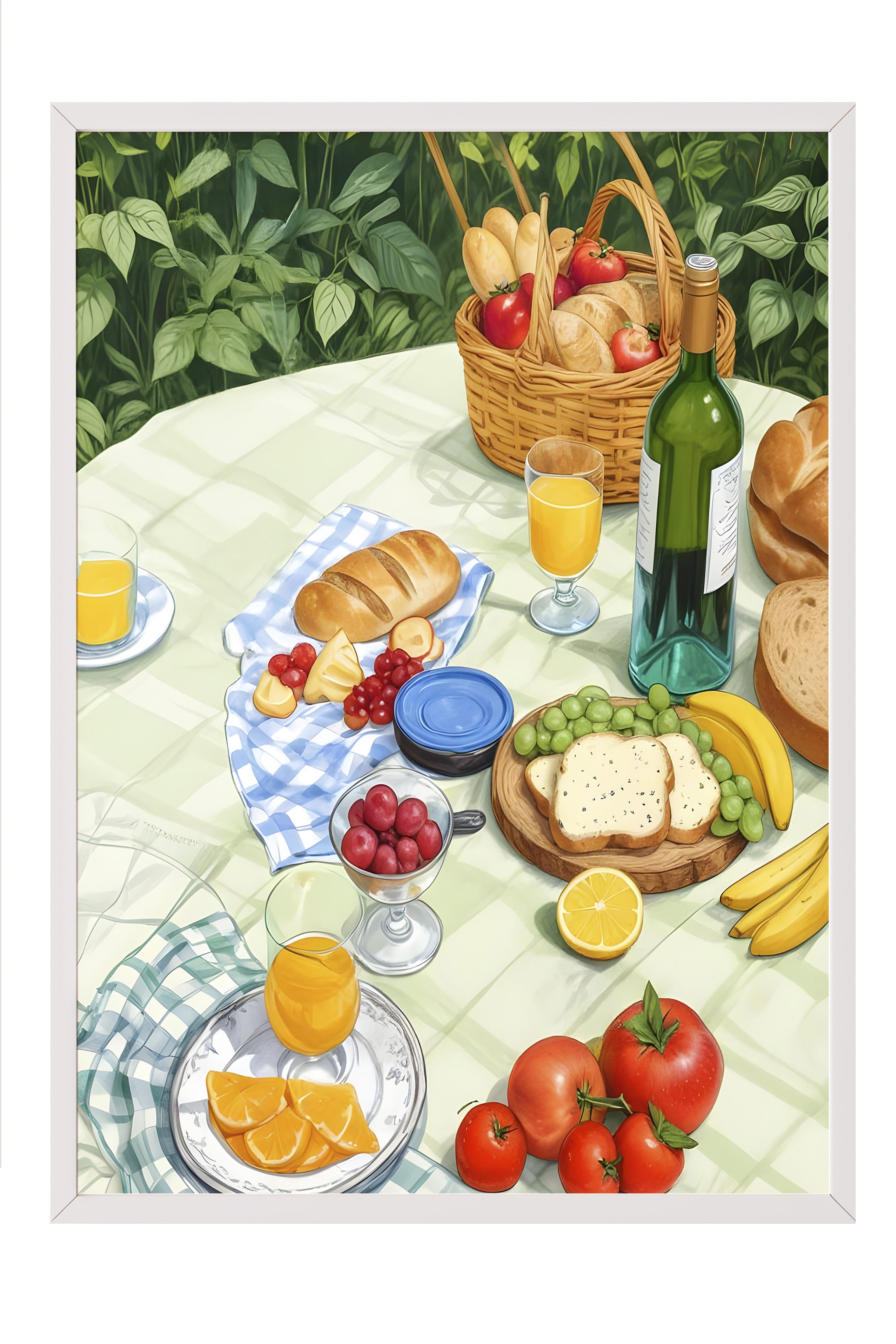 Beyaz Çerçeveli Tablo, Picnic Time, Comfort Serisi Mutfak Duvar Tablosu, NO:109106