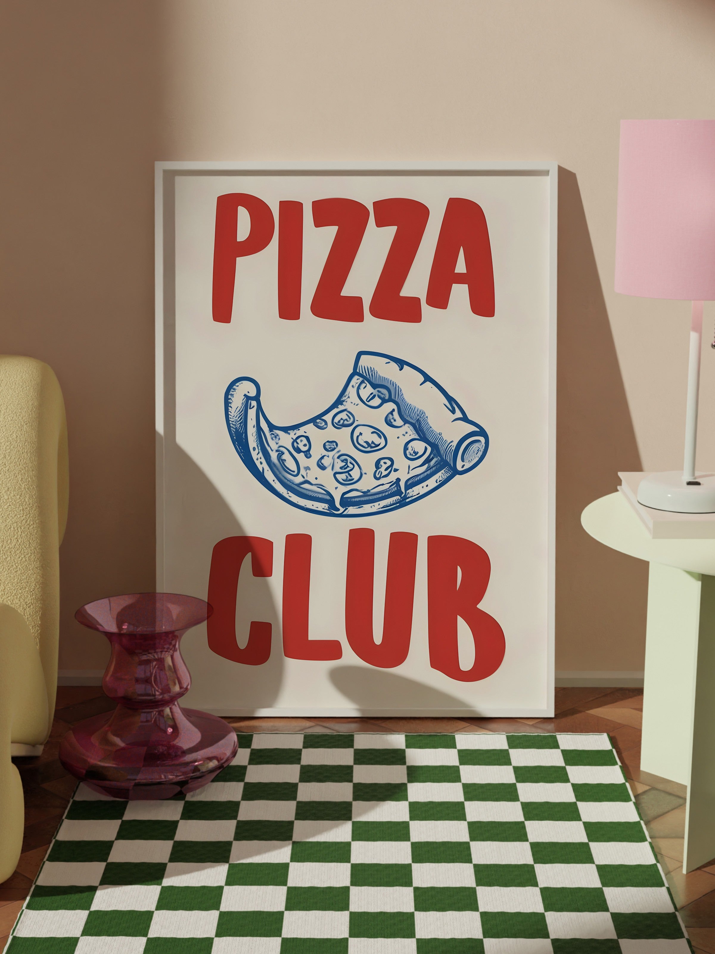 Beyaz Çerçeveli Tablo, Pizza Club, Comfort Serisi Mutfak Duvar Tablosu, NO:109071