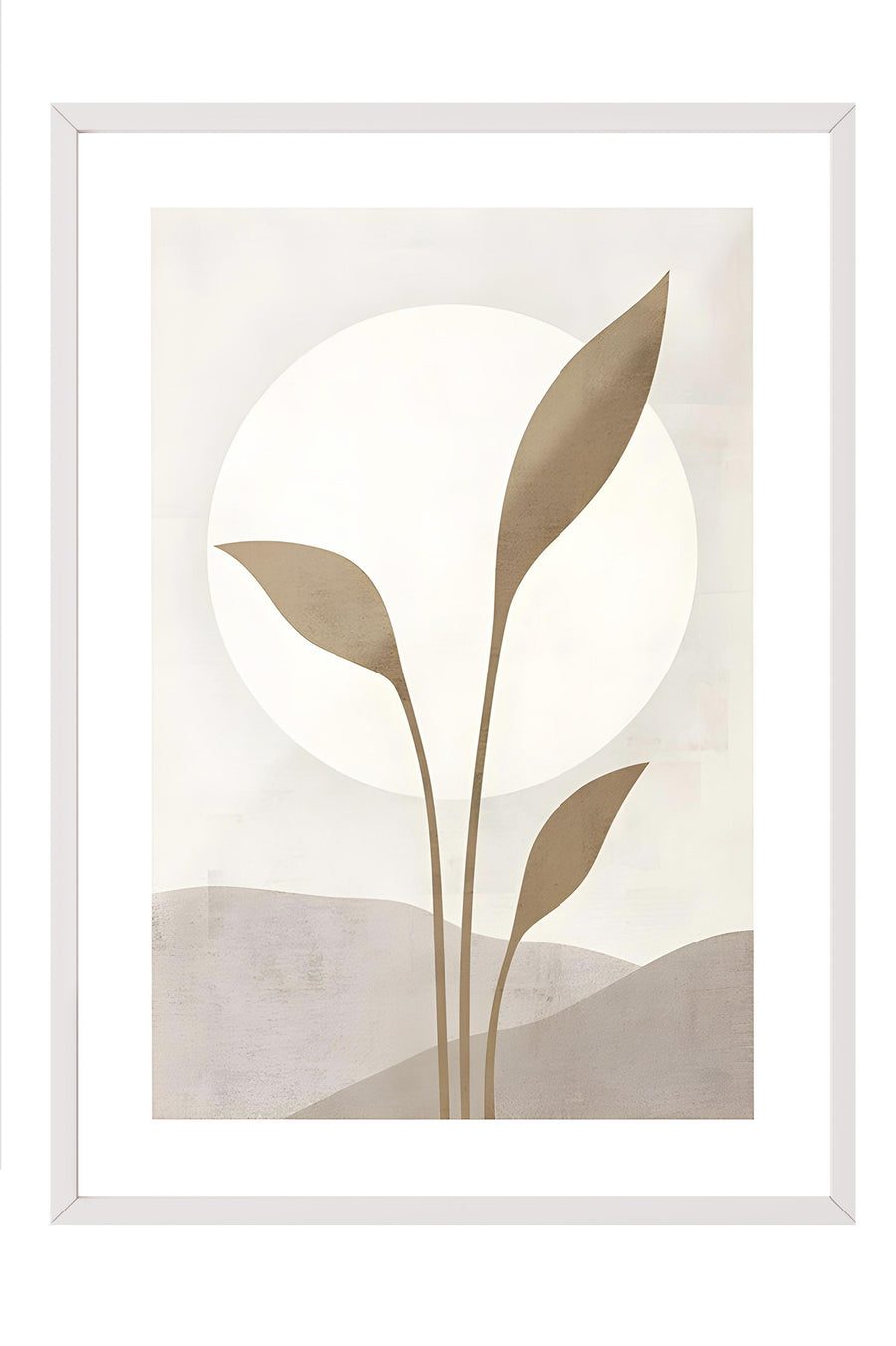 Minimalist Yapraklar Poster – Beyaz Çerçeveli Tablo