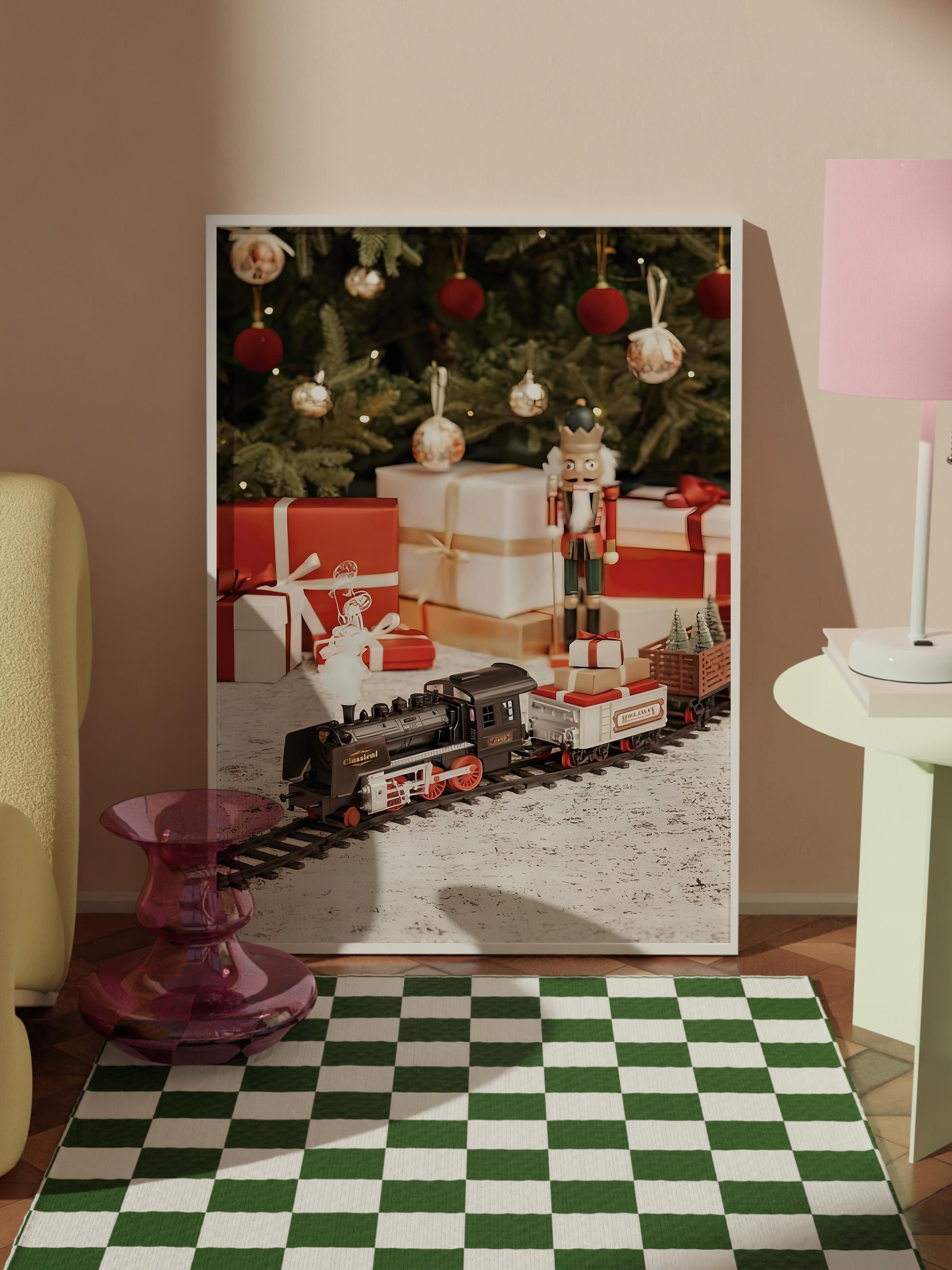 Beyaz Çerçeveli Tablo, Yılbaşı Poster, Yılbaşı Dekoru, Around the Tree Comfort Serisi NO:108626